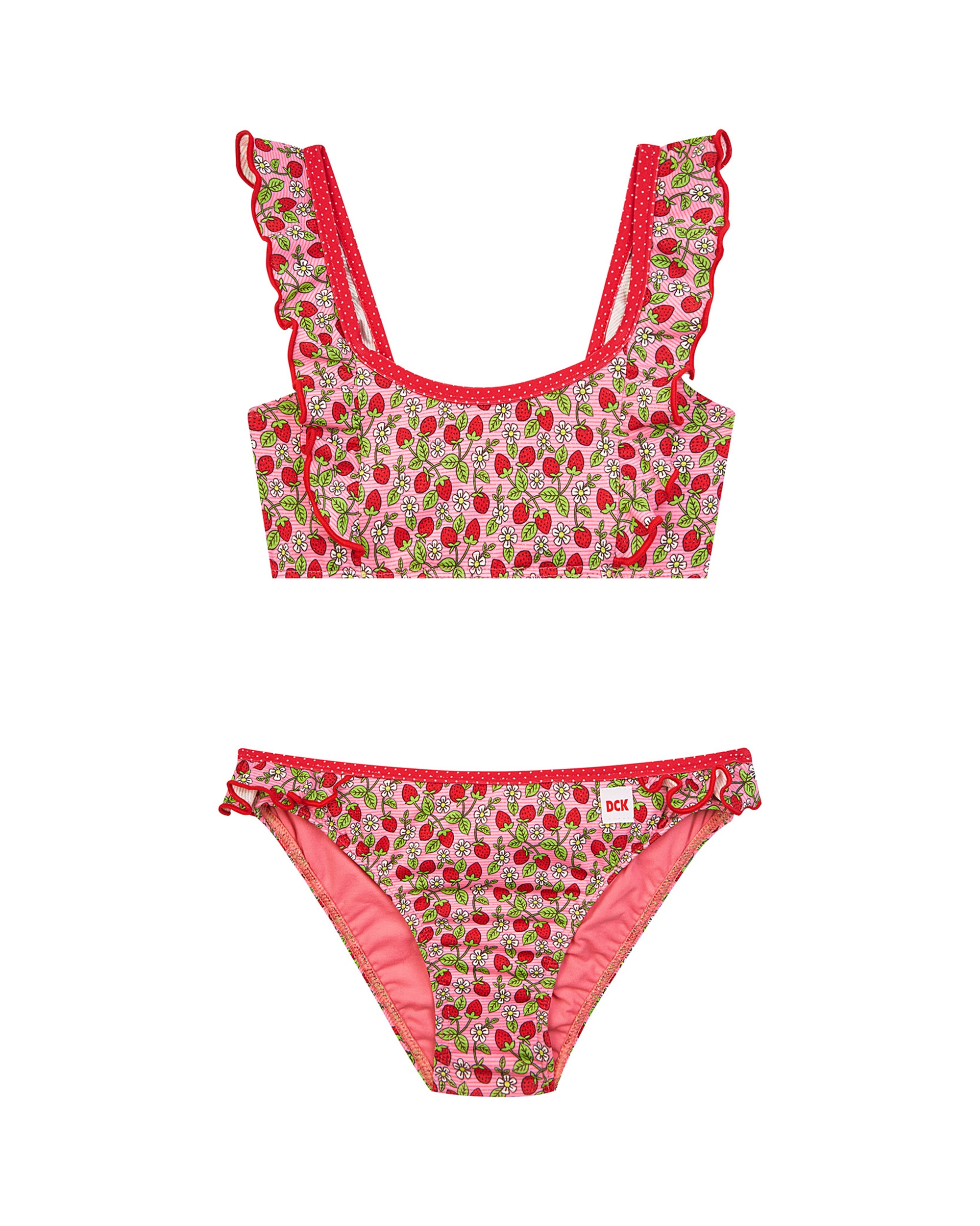Imagem 0 de Biquíni Infantil de Alças com Folhos e Tecido Estampado Morangos
