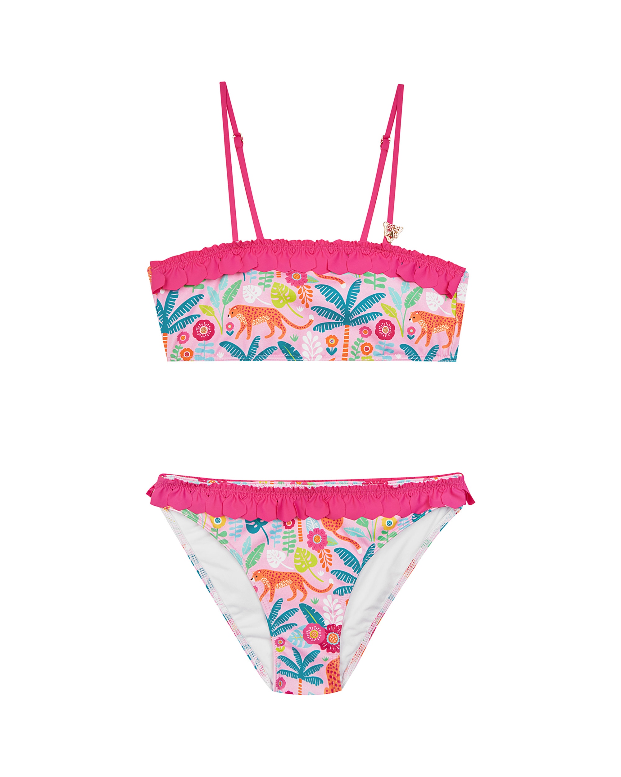 Imagem 0 de Biquíni Infantil com Tecido Estampado Selva Multicolor, Alças Fixas e Folhos