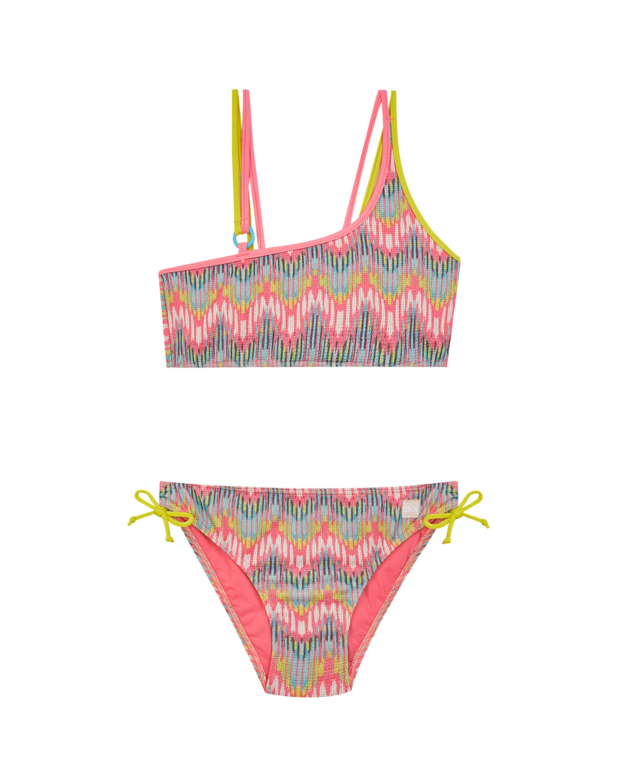 Imagem 0 de Biquíni Infantil Assimétrico com Alça Dupla e Tecido Estampado Multicolor