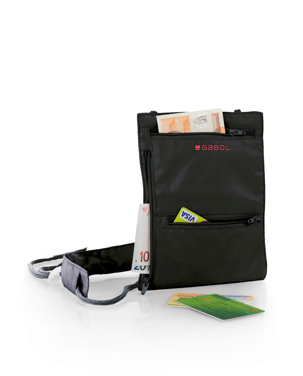 Carteira Plana com Correia e Bolsos Preto-2