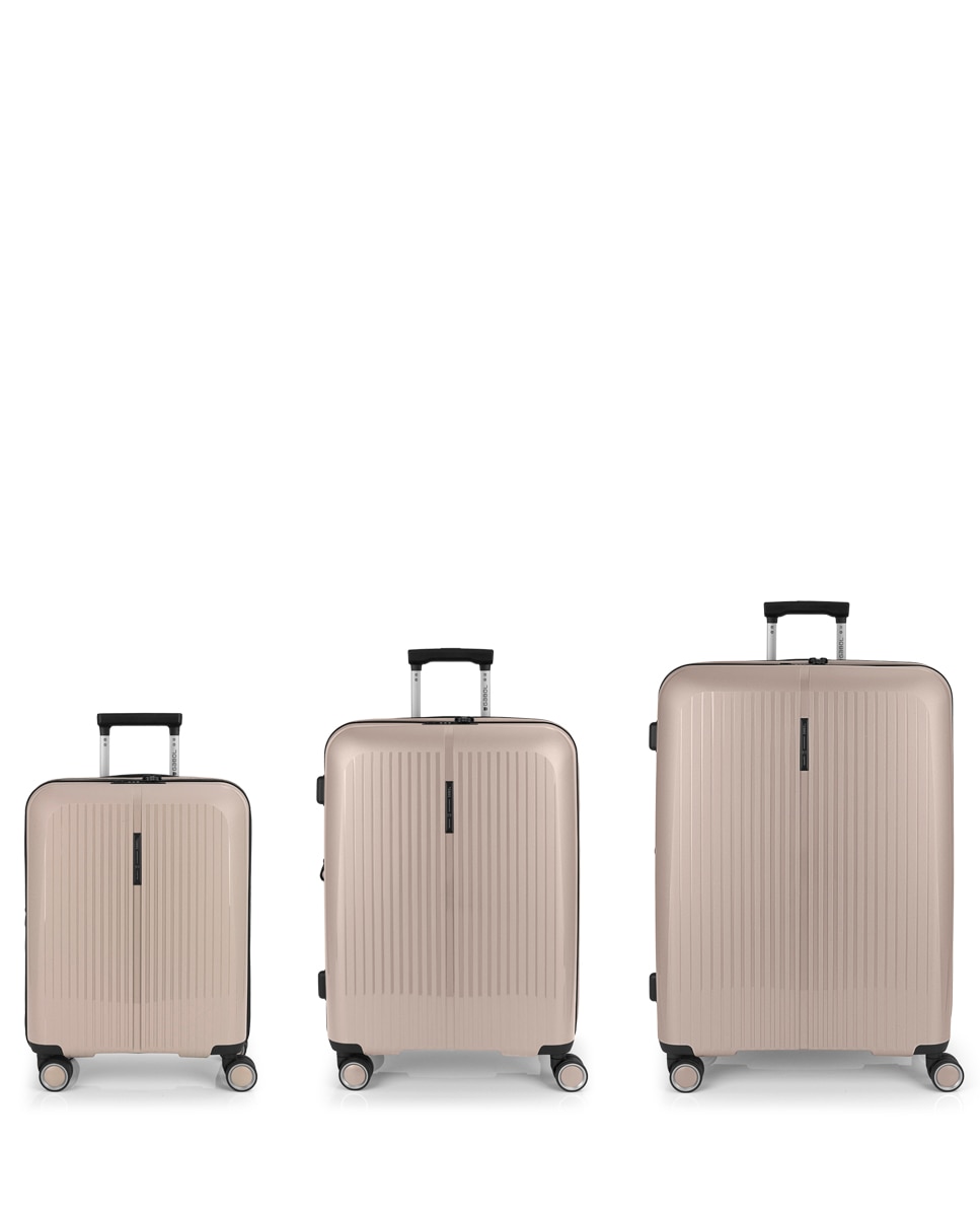 Conjunto de Malas (cabine, Média e Grande) Expansíveis Brooklyn Rígidas com Capacidade Até 221 L Bege-1