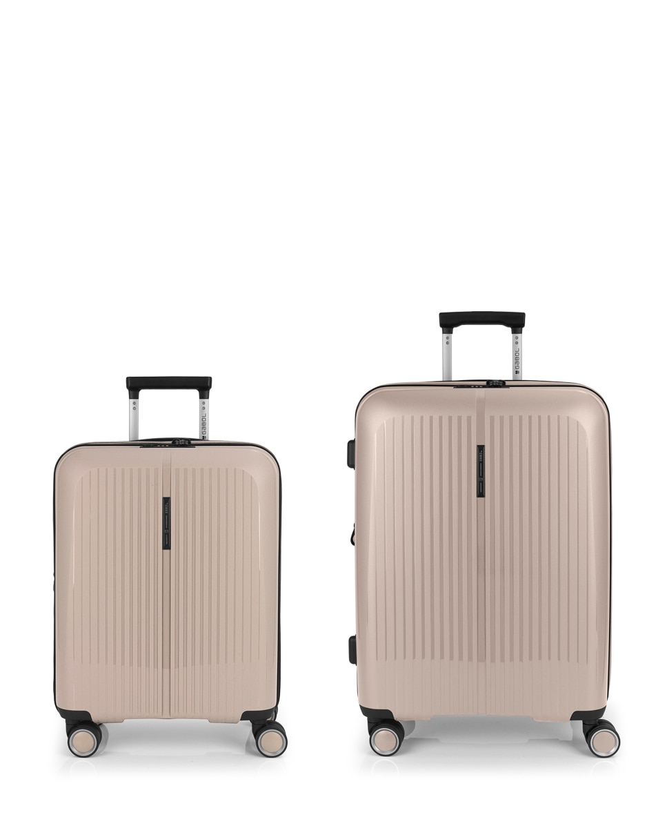 Conjunto de Malas (cabine e Média) Expansíveis Brooklyn Rígidas com Capacidade Até 112,5 L Bege-1
