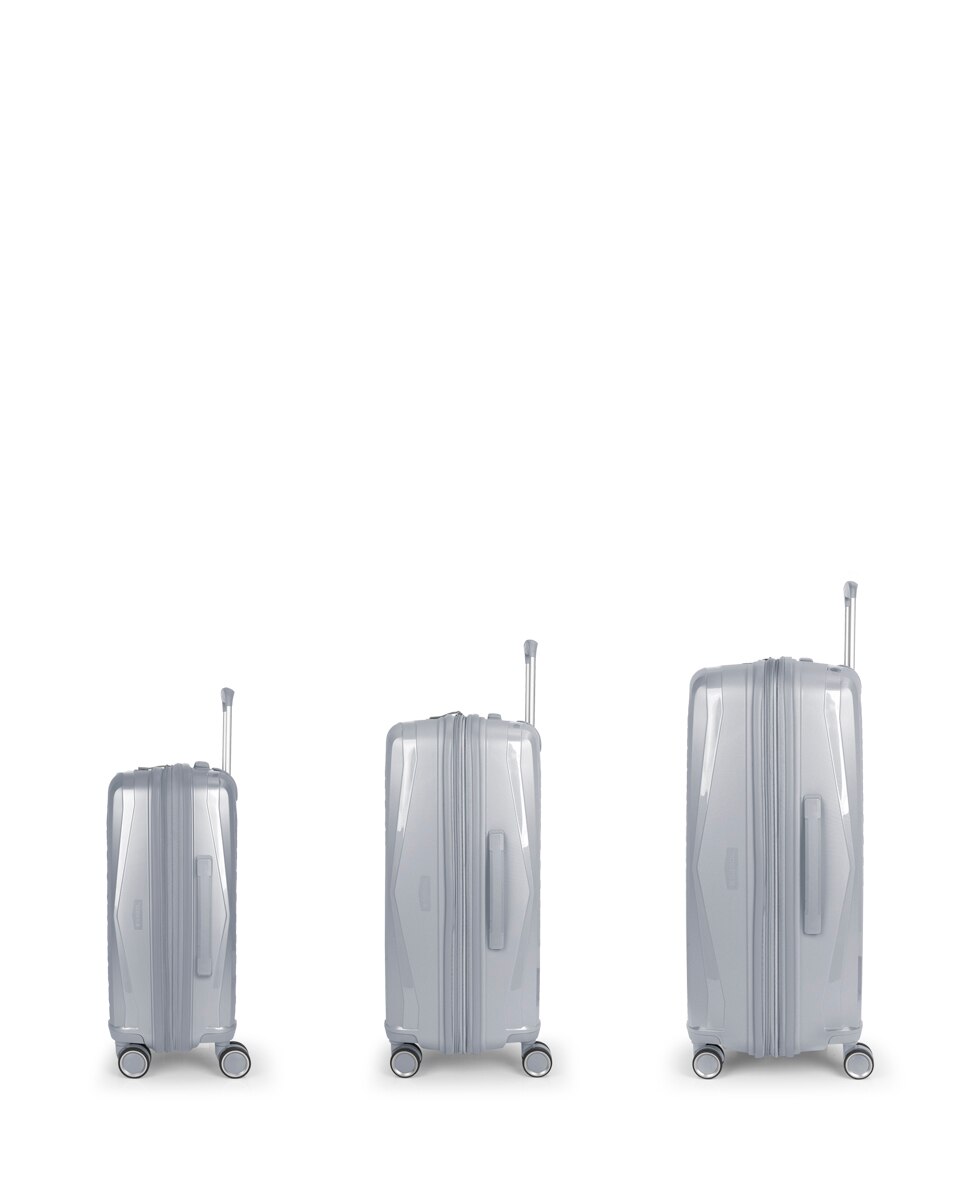 Conjunto de Malas (cabine, Média e Grande) Expansíveis Queens Rígidas com Capacidade Até 224,2 L Prata-2