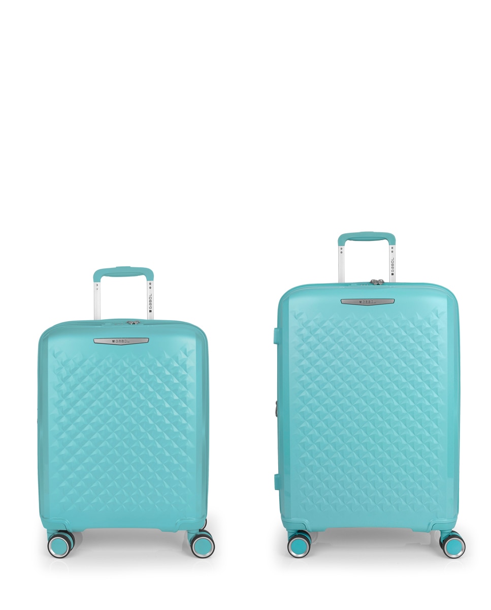 Conjunto de Malas (cabine e Média) Expandíveis Queens Rígidas com Capacidade Até 114,6 L Verde Água-1