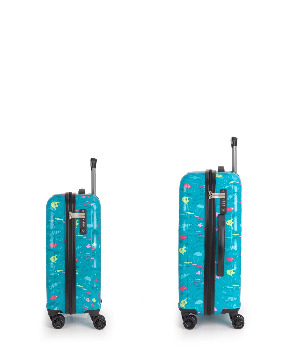 Conjunto de Malas Infantis (cabine e Média) Acqua Rígidas com Capacidade de 103 L Turquesa-2