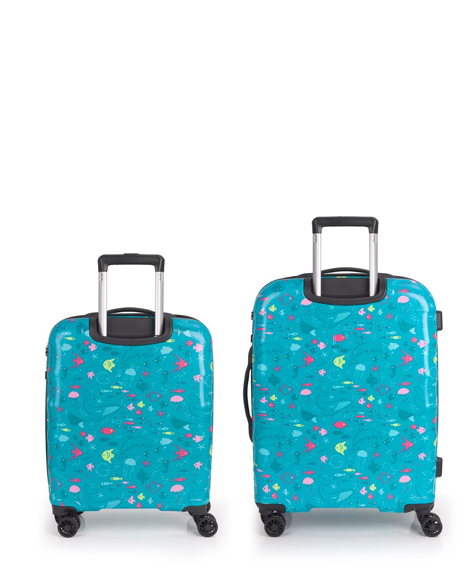 Conjunto de Malas Infantis (cabine e Média) Acqua Rígidas com Capacidade de 103 L Turquesa-3