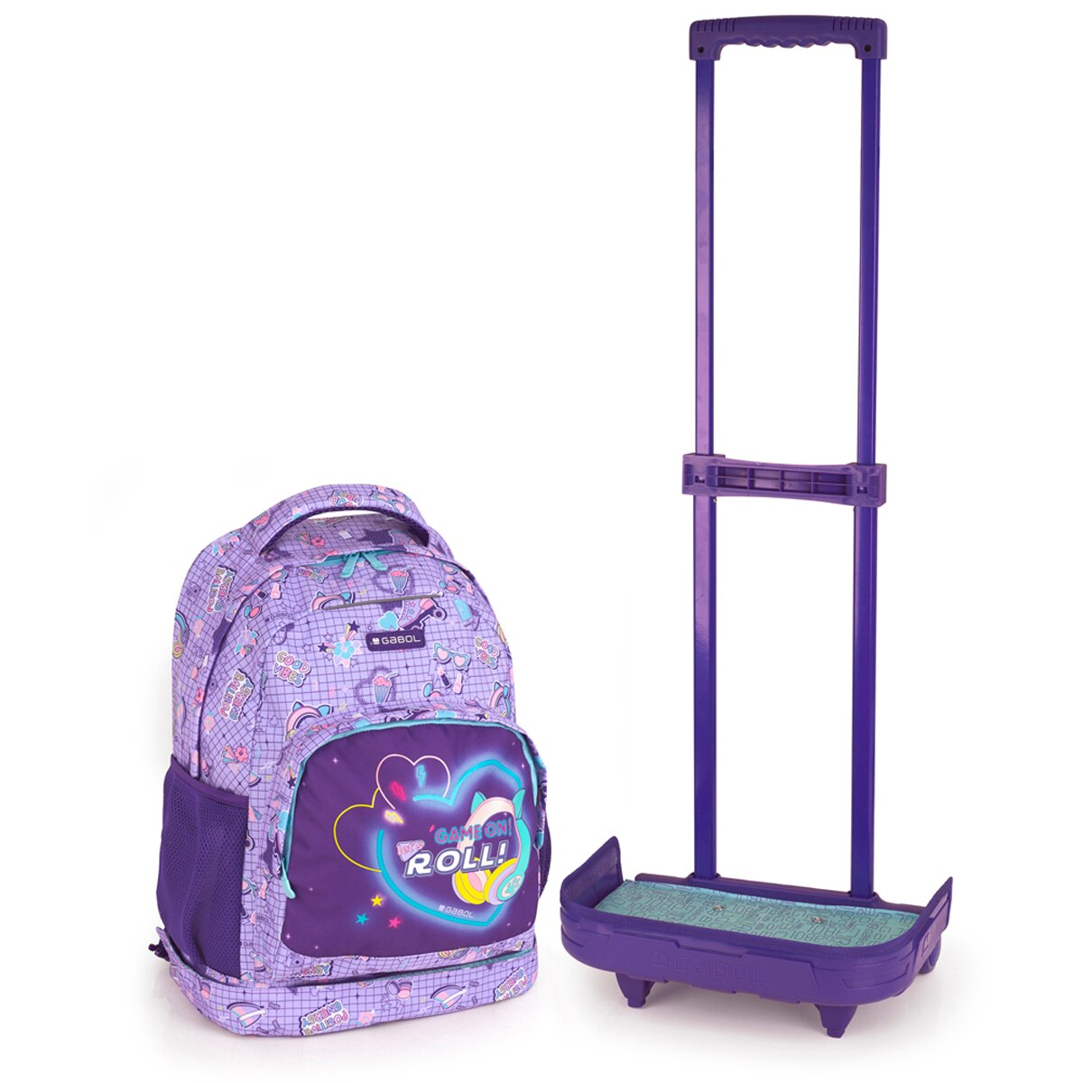 Mochila com Rodas Desmontável Gabol Funny de Poliéster Resistente À Água Lilás-4