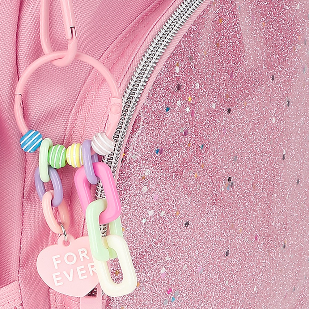 Mochila Pequena Gabol Glam de Poliéster e Purpurina Rosa-5