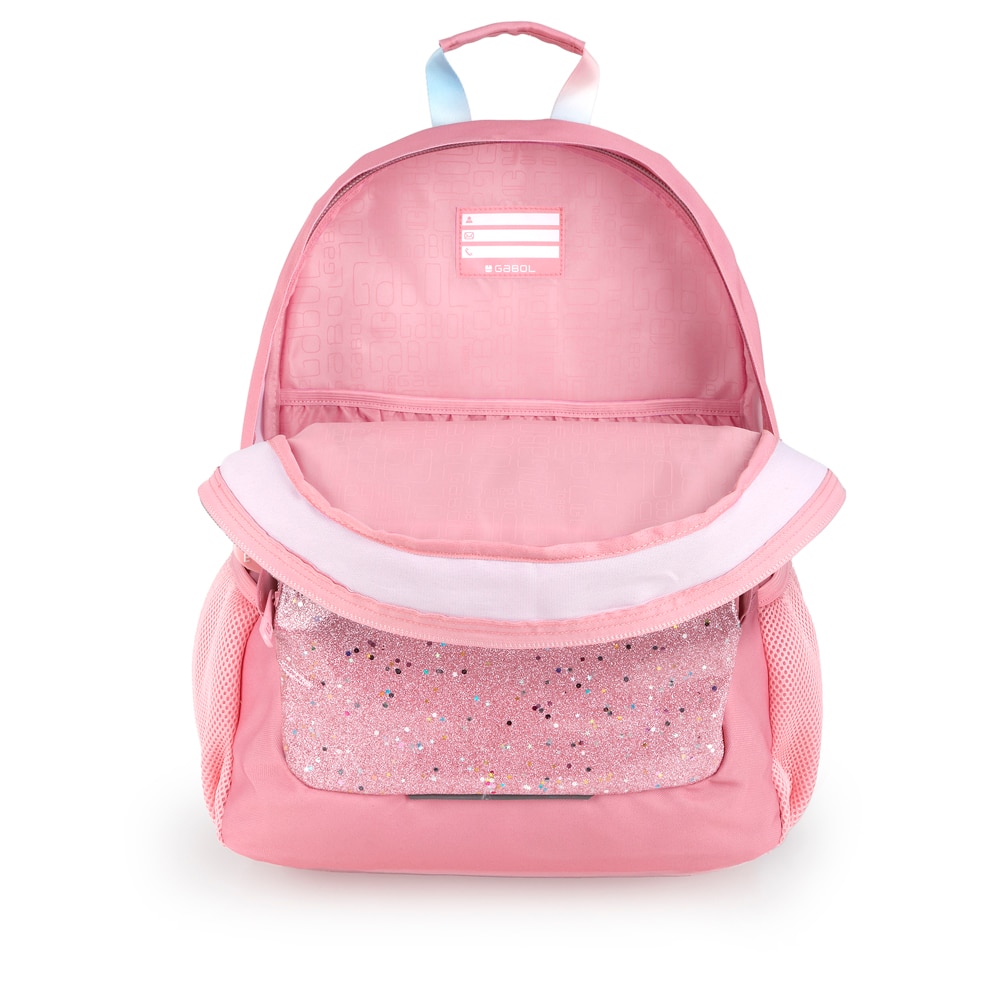Mochila Três Compartimentos Gabol Glam de Poliéster e Purpurina Rosa-4