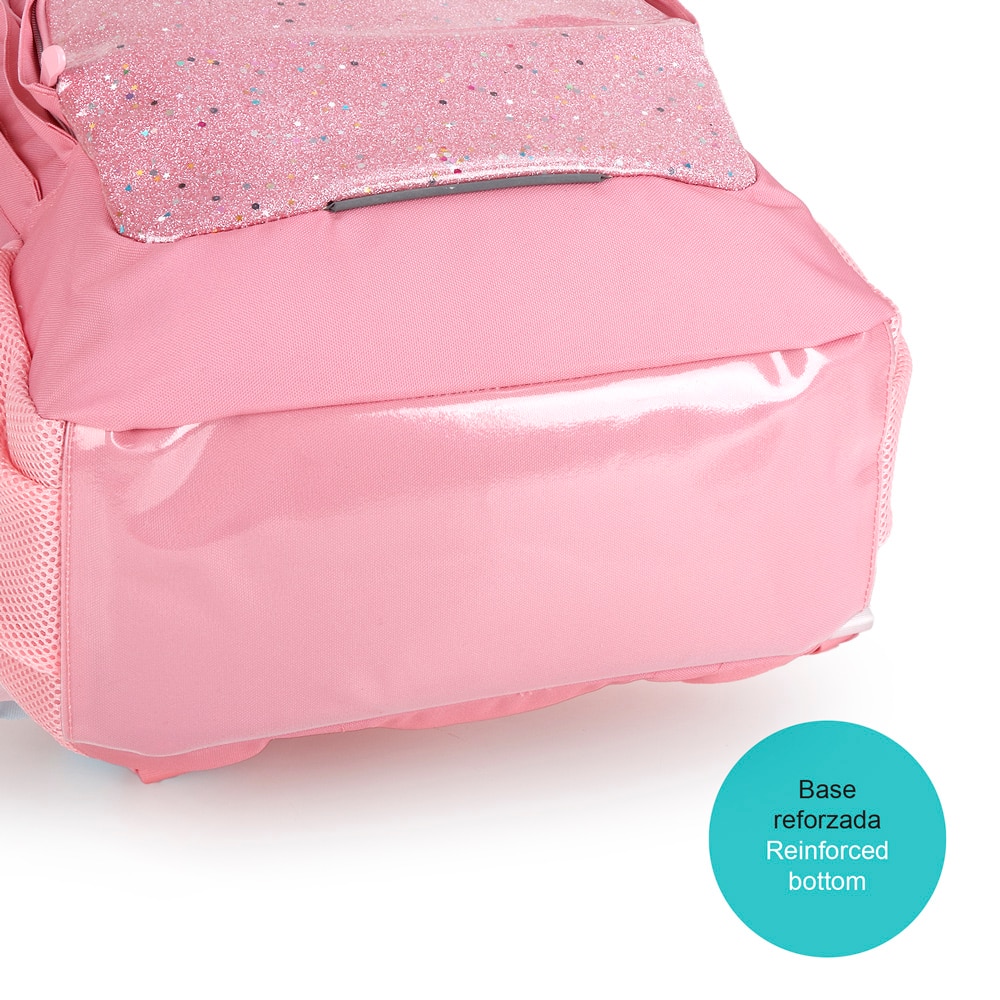 Mochila Três Compartimentos Gabol Glam de Poliéster e Purpurina Rosa-6