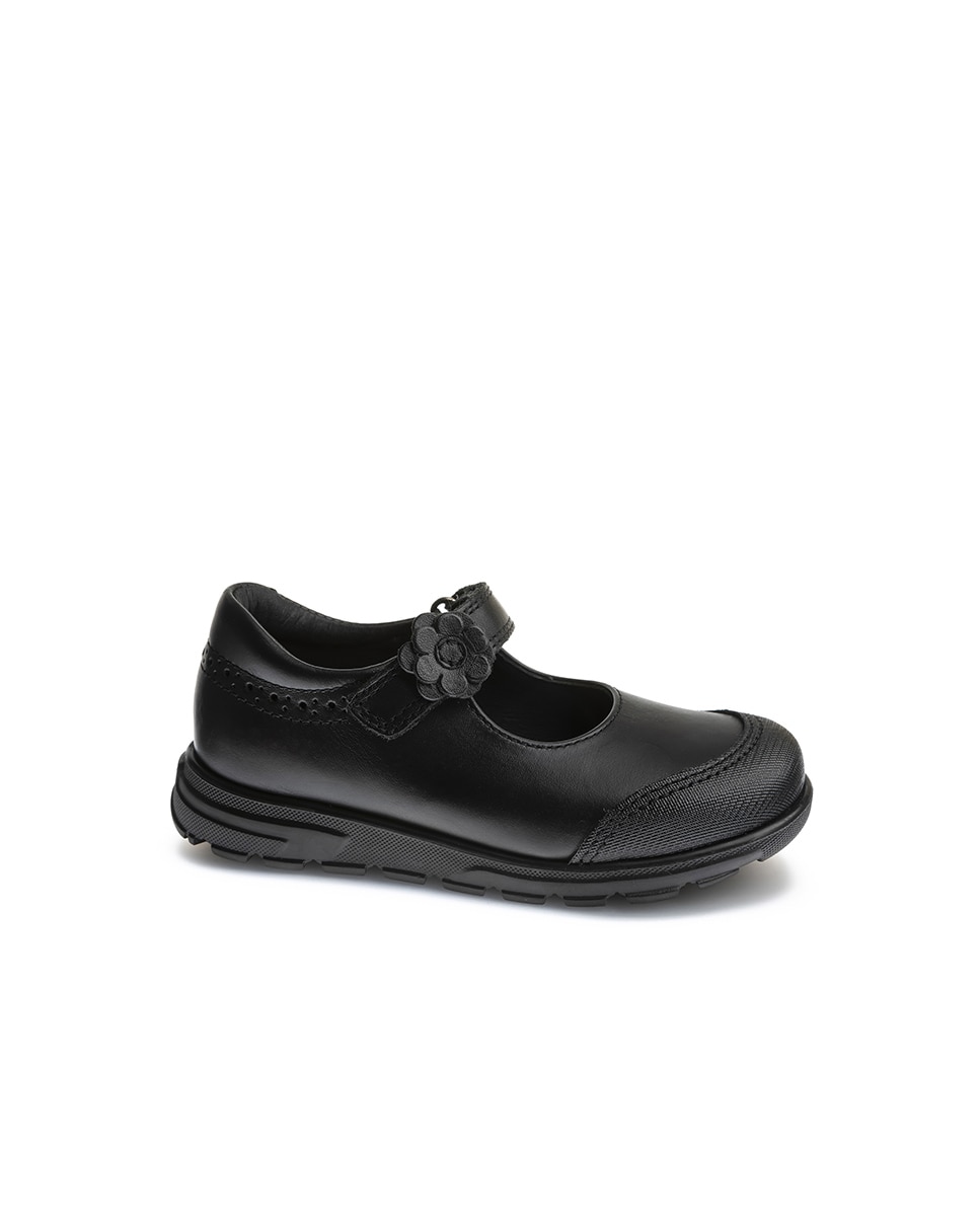 Sapatos de Presilha Infantil Pablosky de Pele com Velcro para a Escola Preto-1