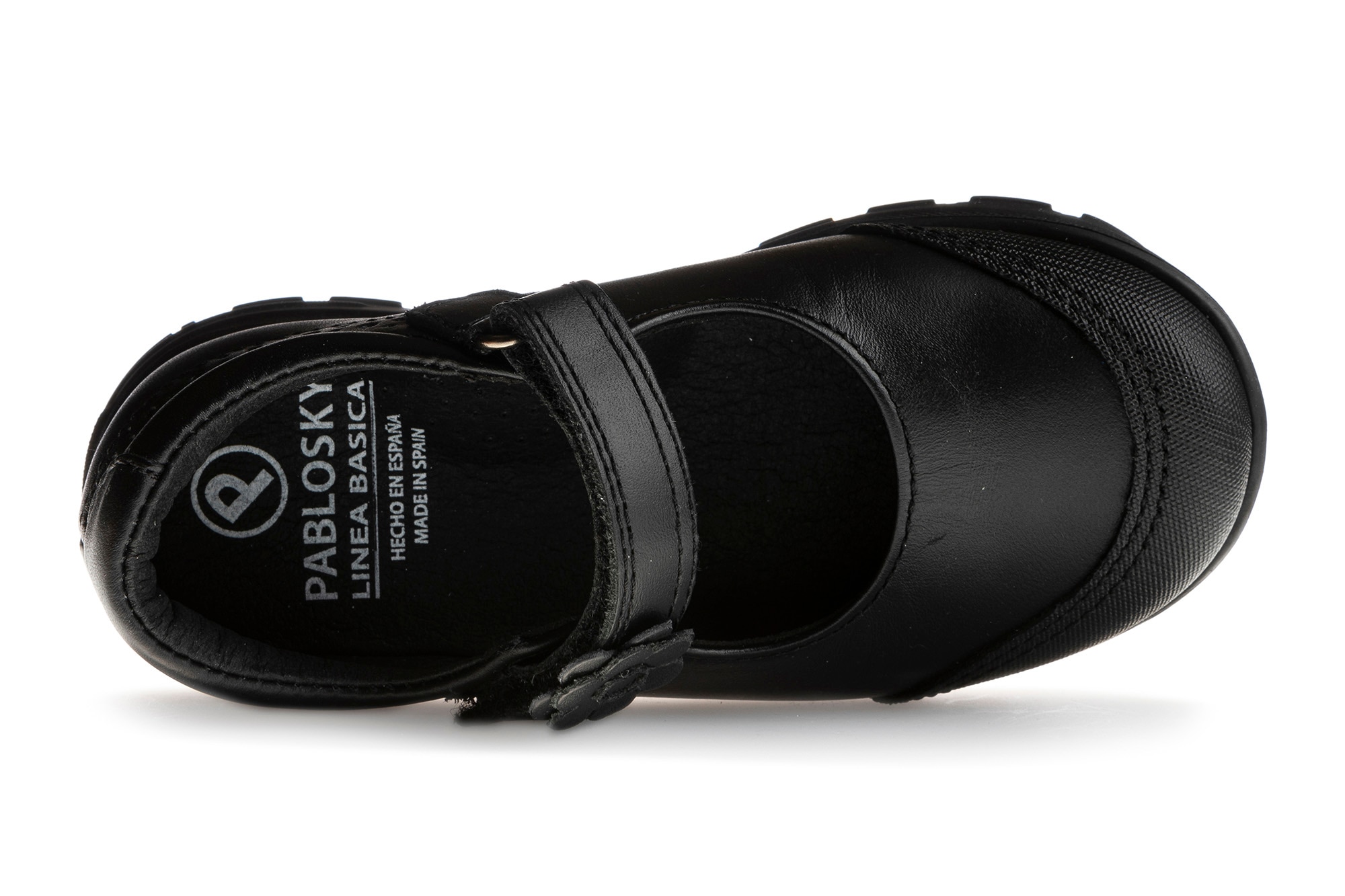 Sapatos de Presilha Infantil Pablosky de Pele com Velcro para a Escola Preto-5