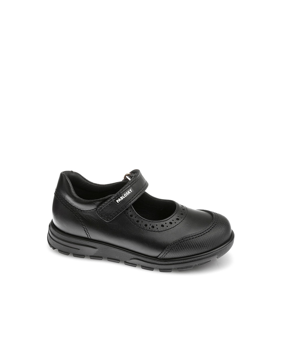Sapatos de Presilha Infantil de Pele com Velcro Preto-1