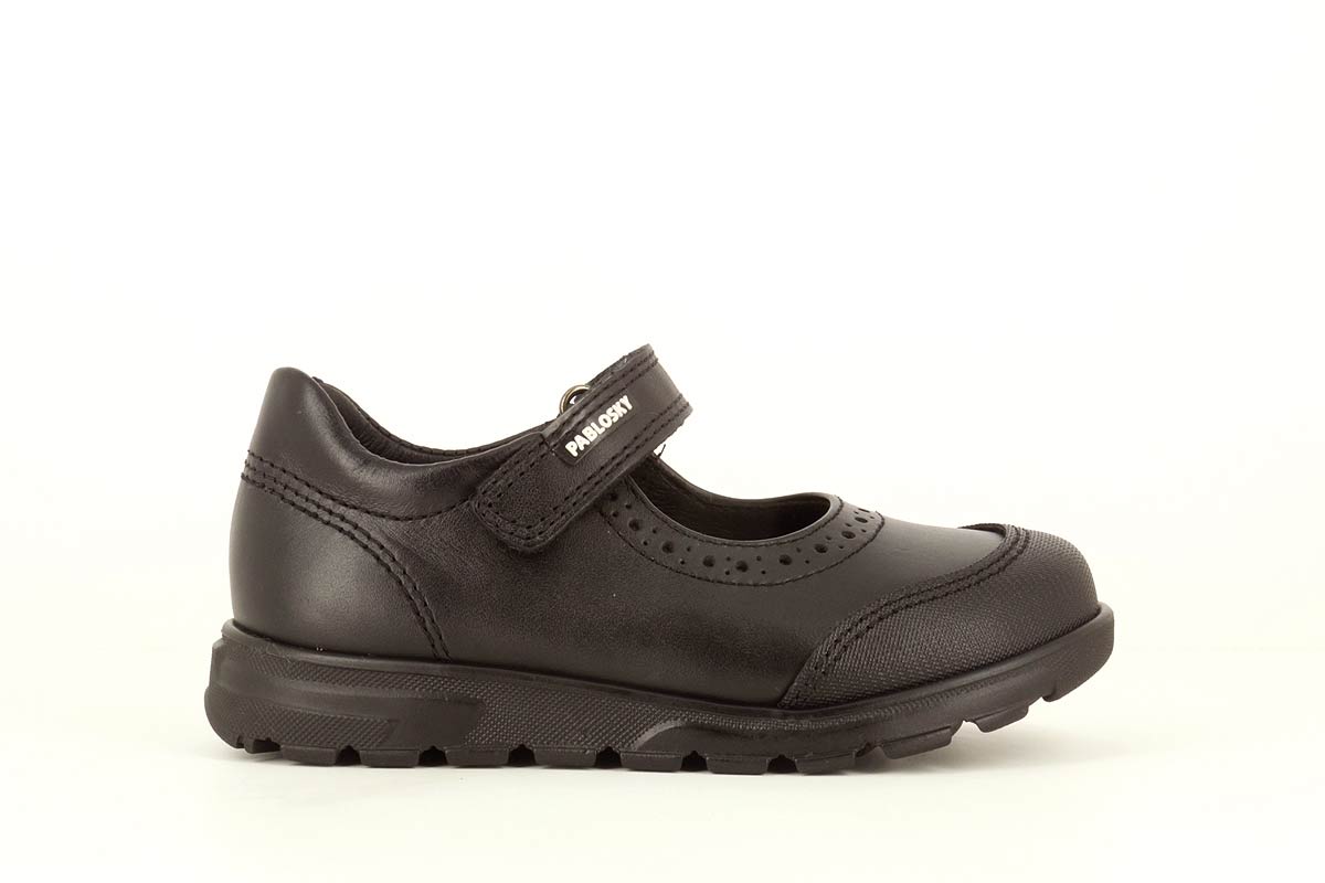 Sapatos de Presilha Infantil de Pele com Velcro Preto-2