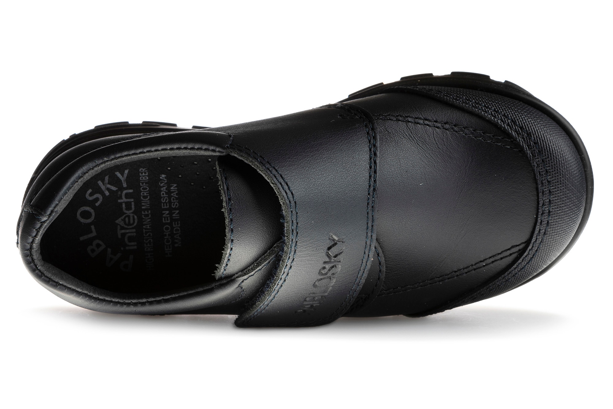 Mocassins Infantil Pablosky de Pele com Velcro para a Escola Azul-7