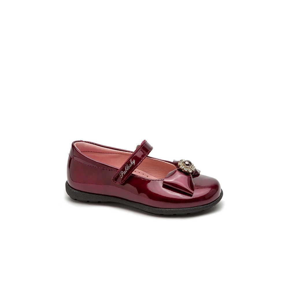 Sabrinas e Sapatos de Presilha de menina em cor vermelho de pele Pablosky Bordeaux-1