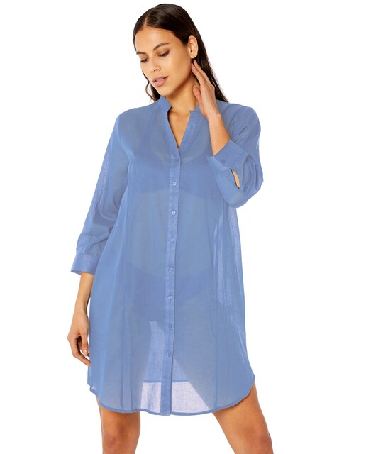 Imagem 0 de Vestido de Praia Malta Tipo Camisa Liso