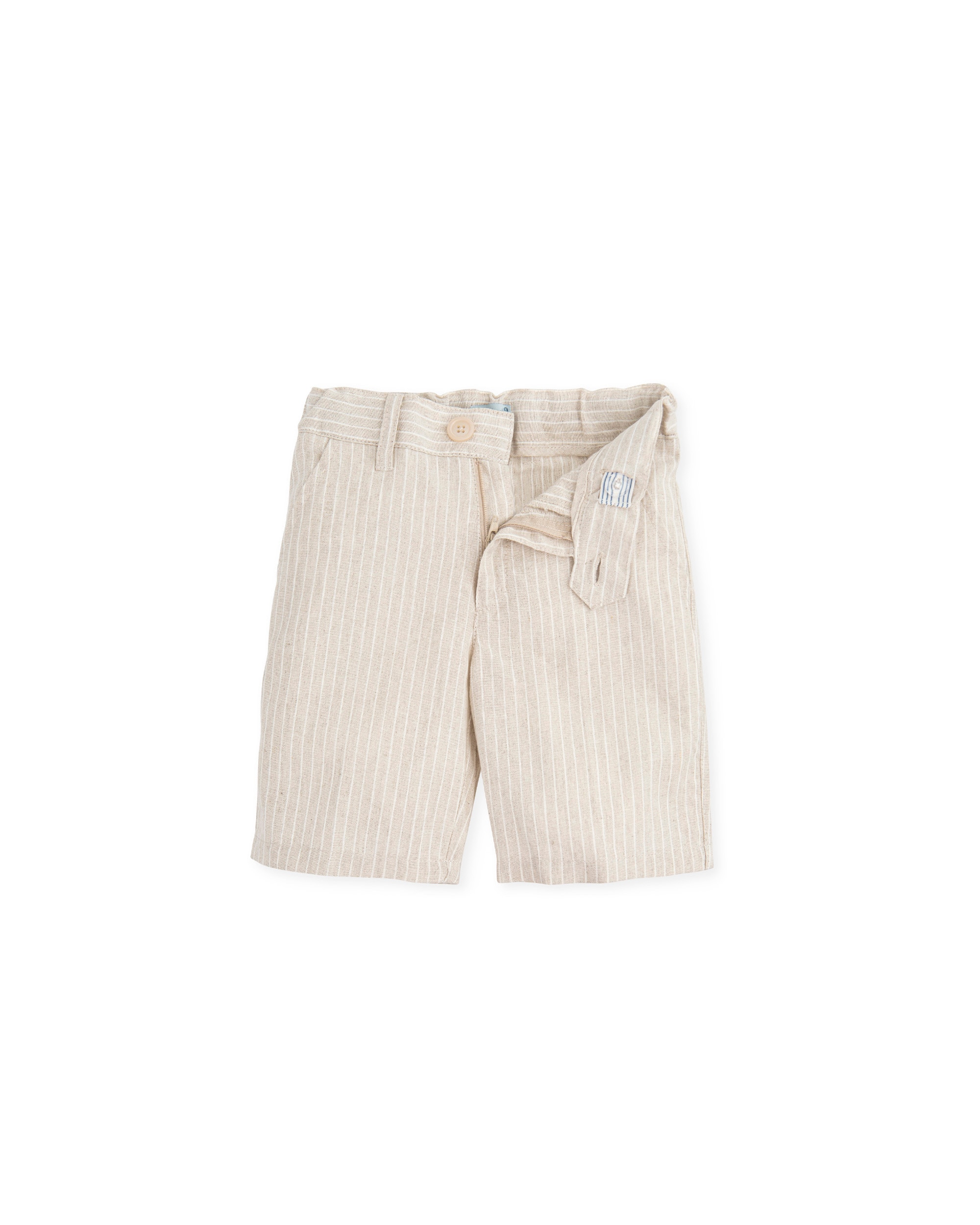 Bermudas de Linho em Tom Areia com Cintura Ajustável Castanho-3