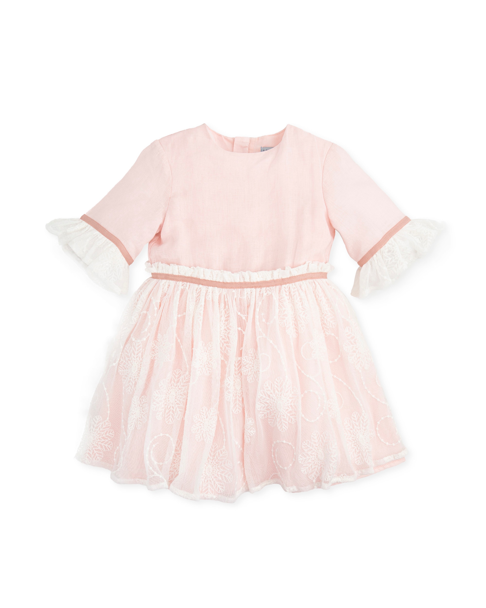 Imagem 0 de Vestido com Manga A 3/4 em Linho e Tule Bordado