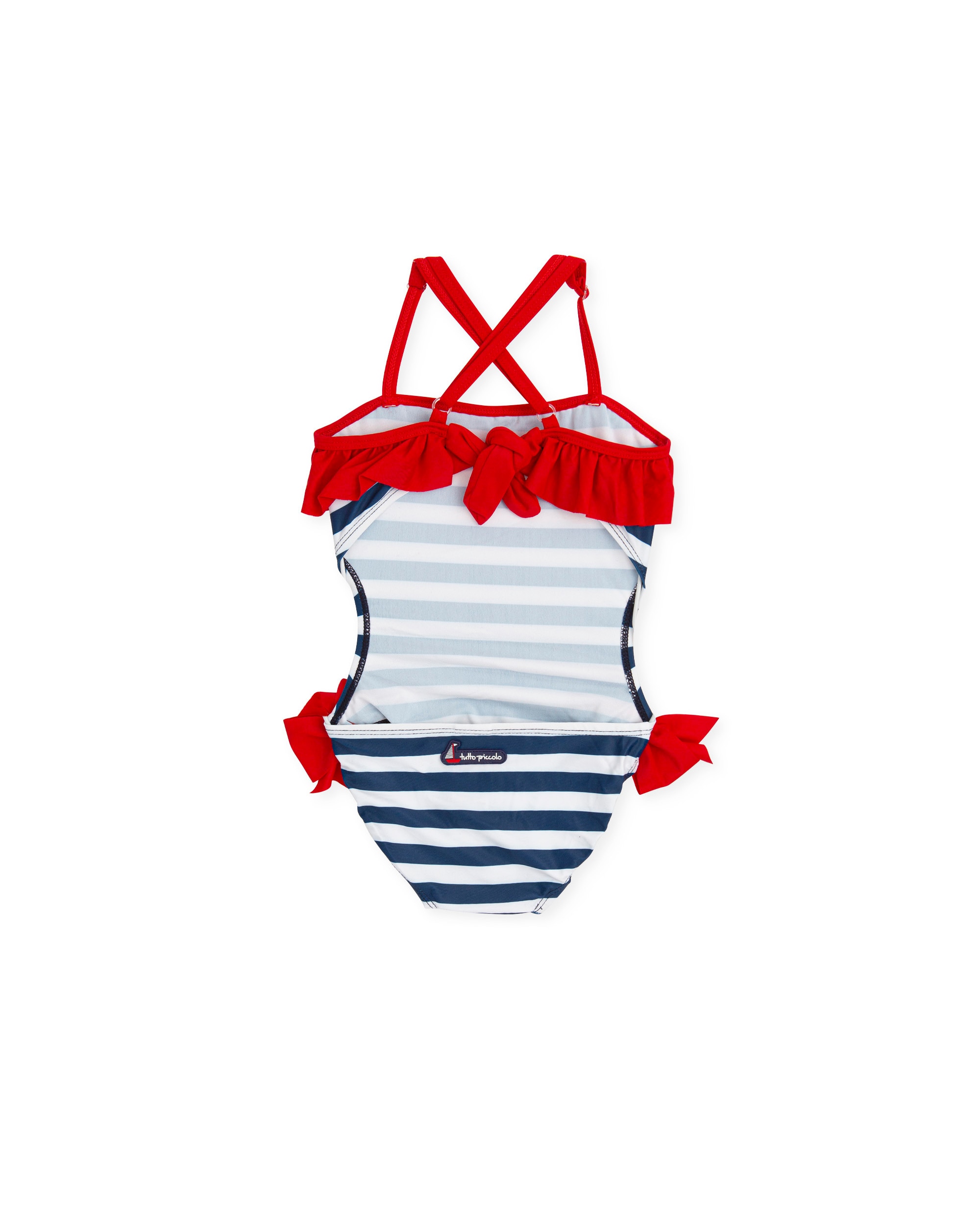 Fato de Banho com Folhos e Estampado às Riscas Marinho-2