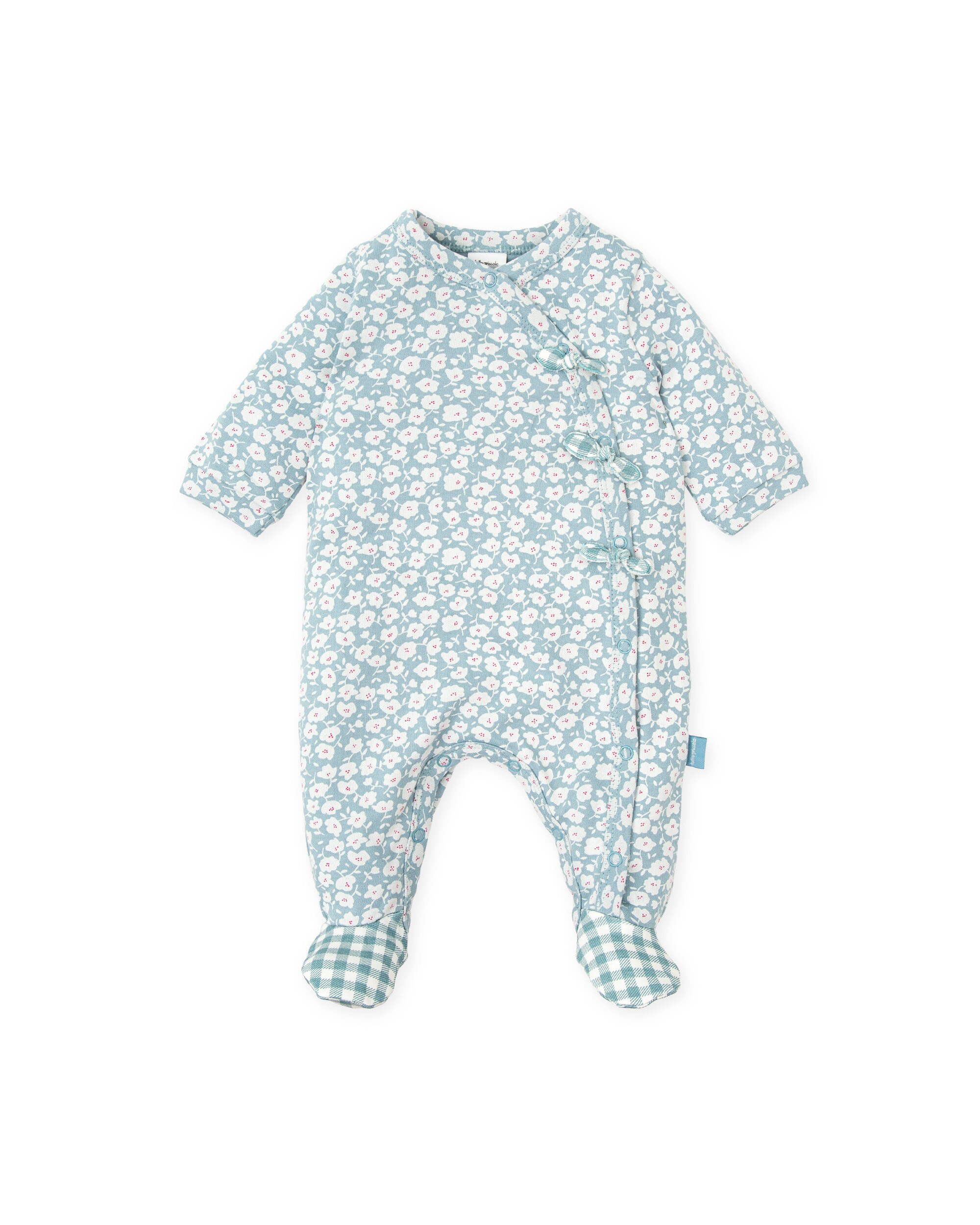 Babygrow para Bebé Comprido com Pé em Verde com Estampado de Flores Verde-1