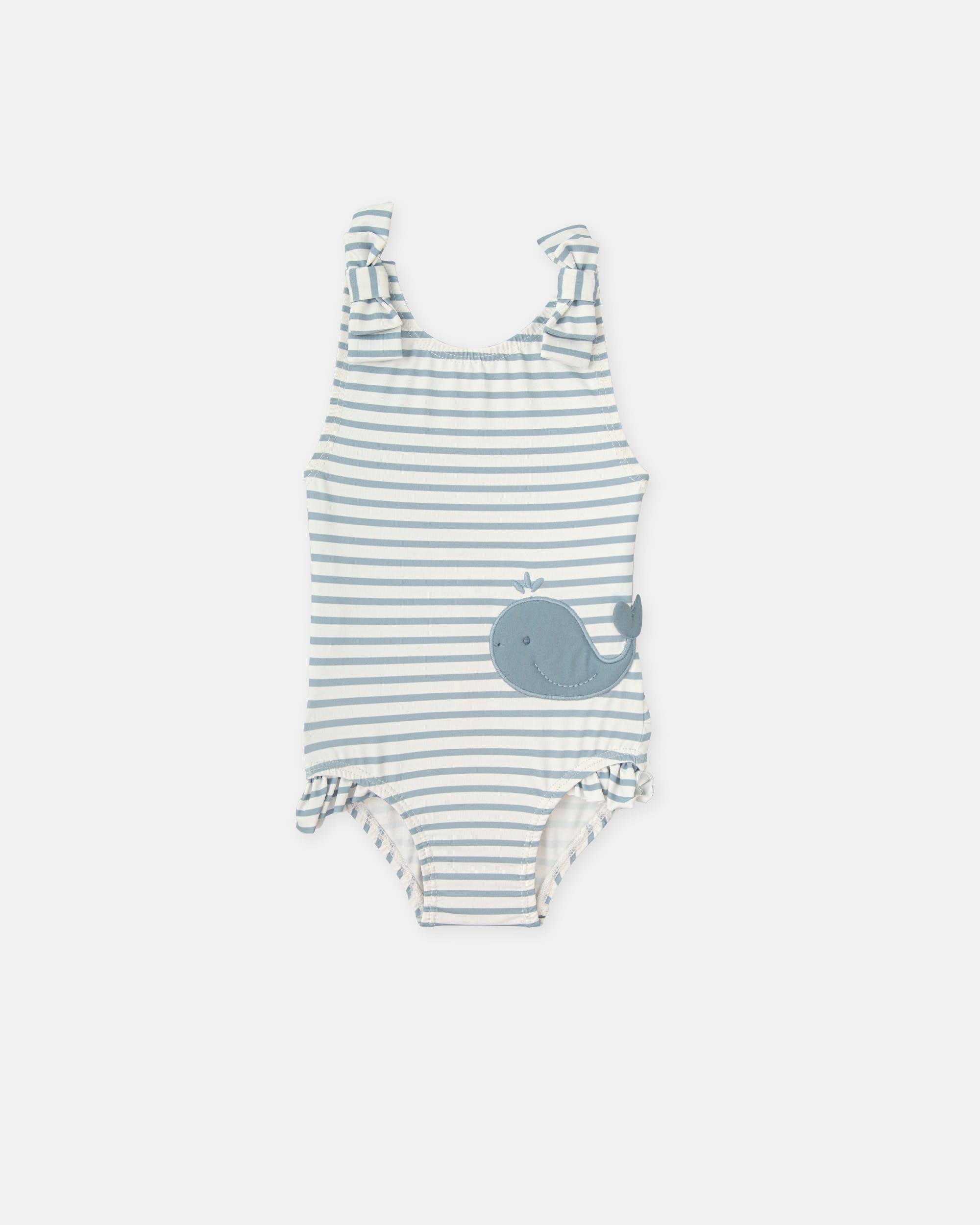 Fato de Banho para Bebé Às Riscas com Baleia Bordada Tutto Piccolo Azul-índigo-1