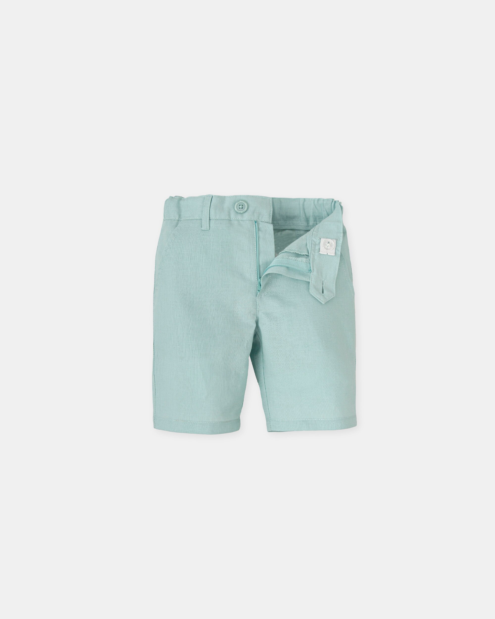 Bermudas Infantil de Linho com Presilhas na Cintura Verde Água-3