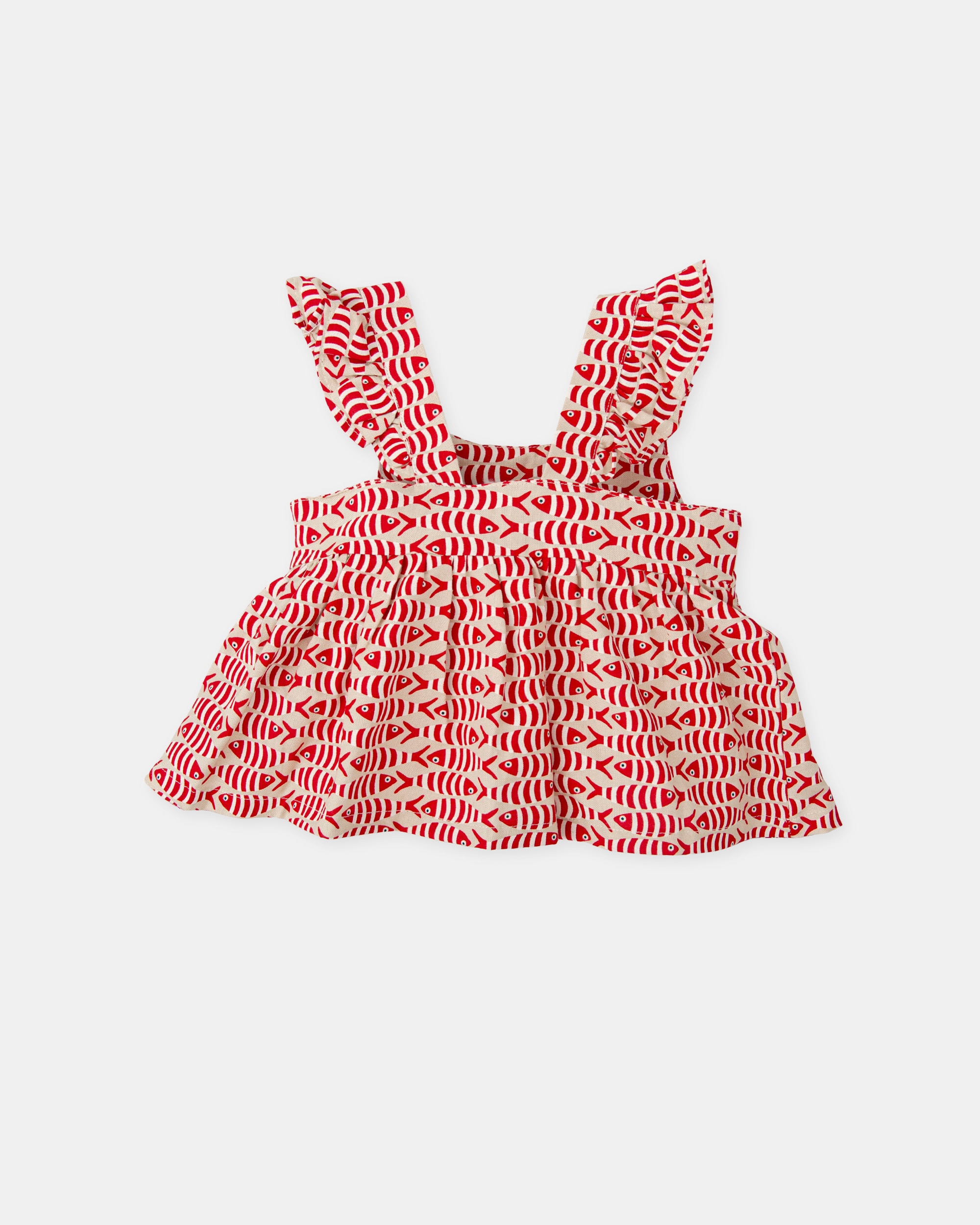 Top Infantil com Folhos e Estampado de Peixes Vermelho / Branco-2