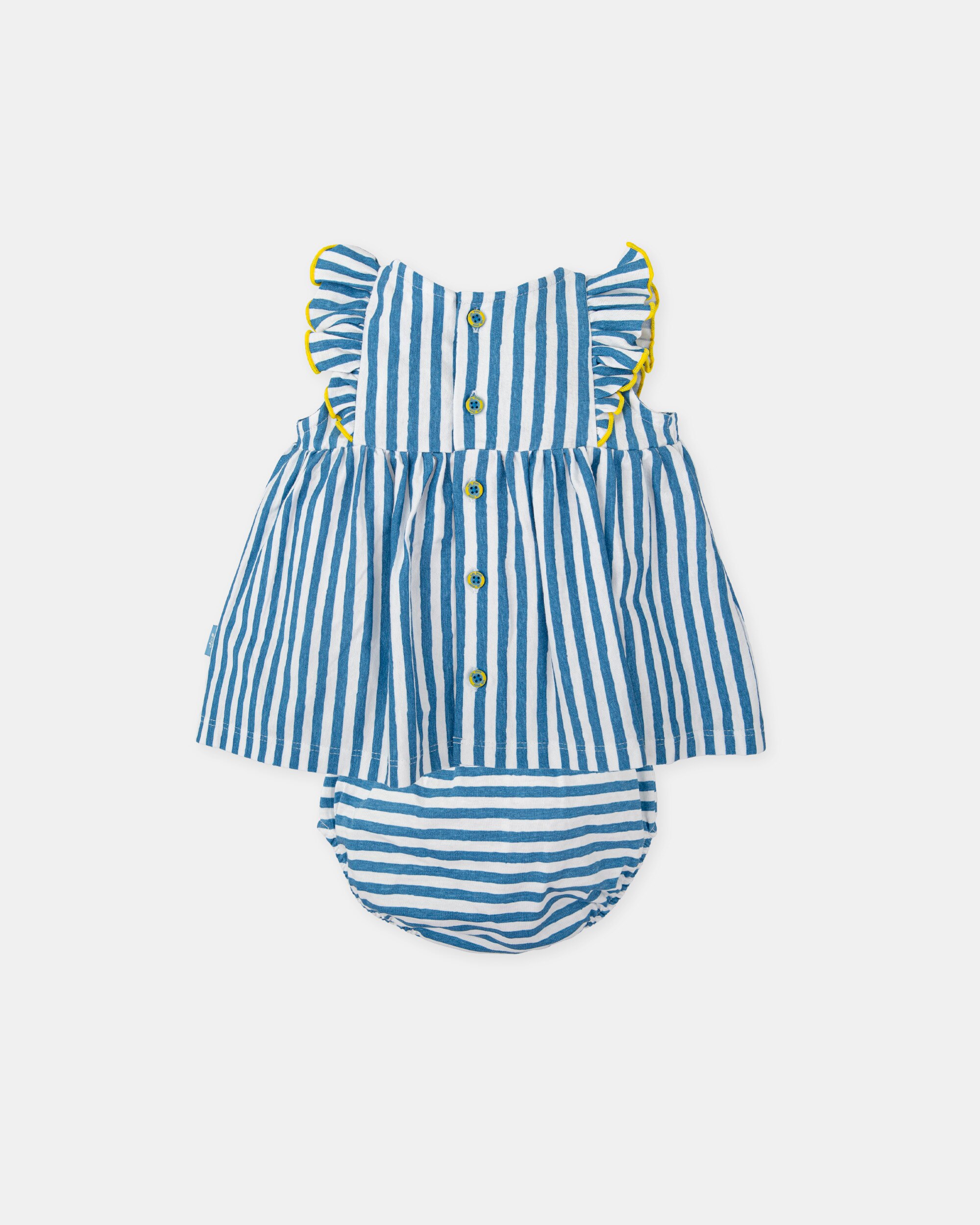 Vestido para Bebé com Cueca Às Riscas em Azul Atlântico Azul-antiquário-2