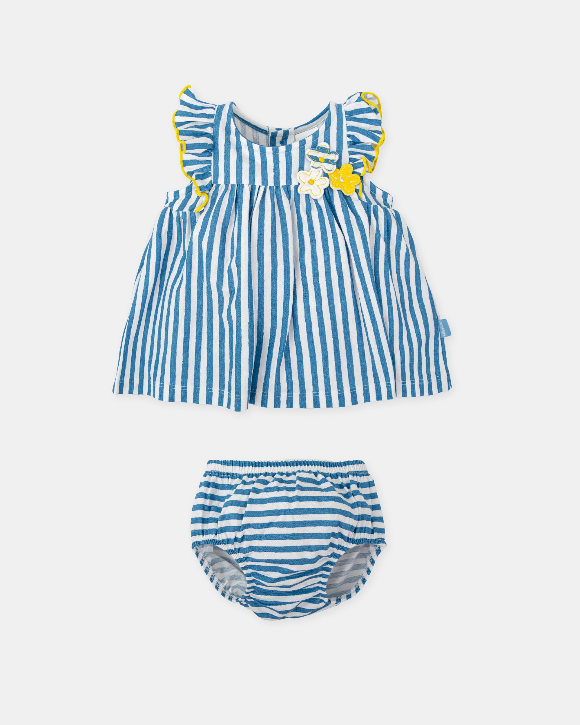 Vestido para Bebé com Cueca Às Riscas em Azul Atlântico Azul-antiquário-3