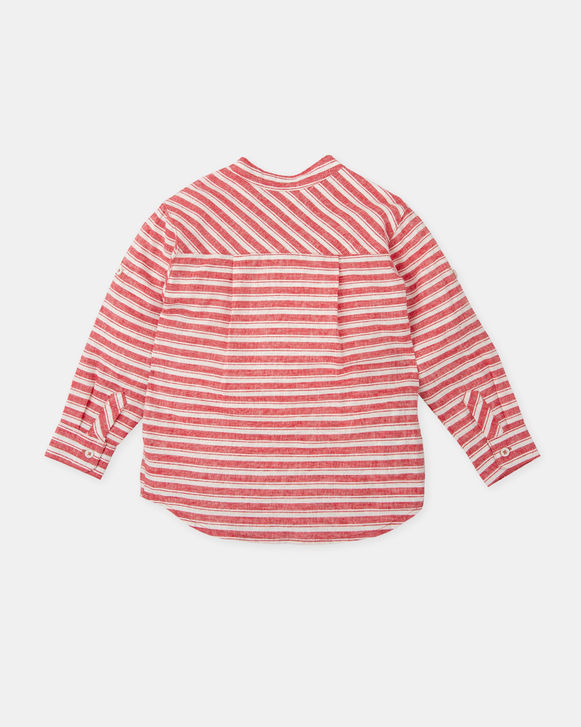 Camisa Às Riscas de Manga Comprida com Gola À Padre Infantil Tutto Piccolo Vermelho / Branco-2