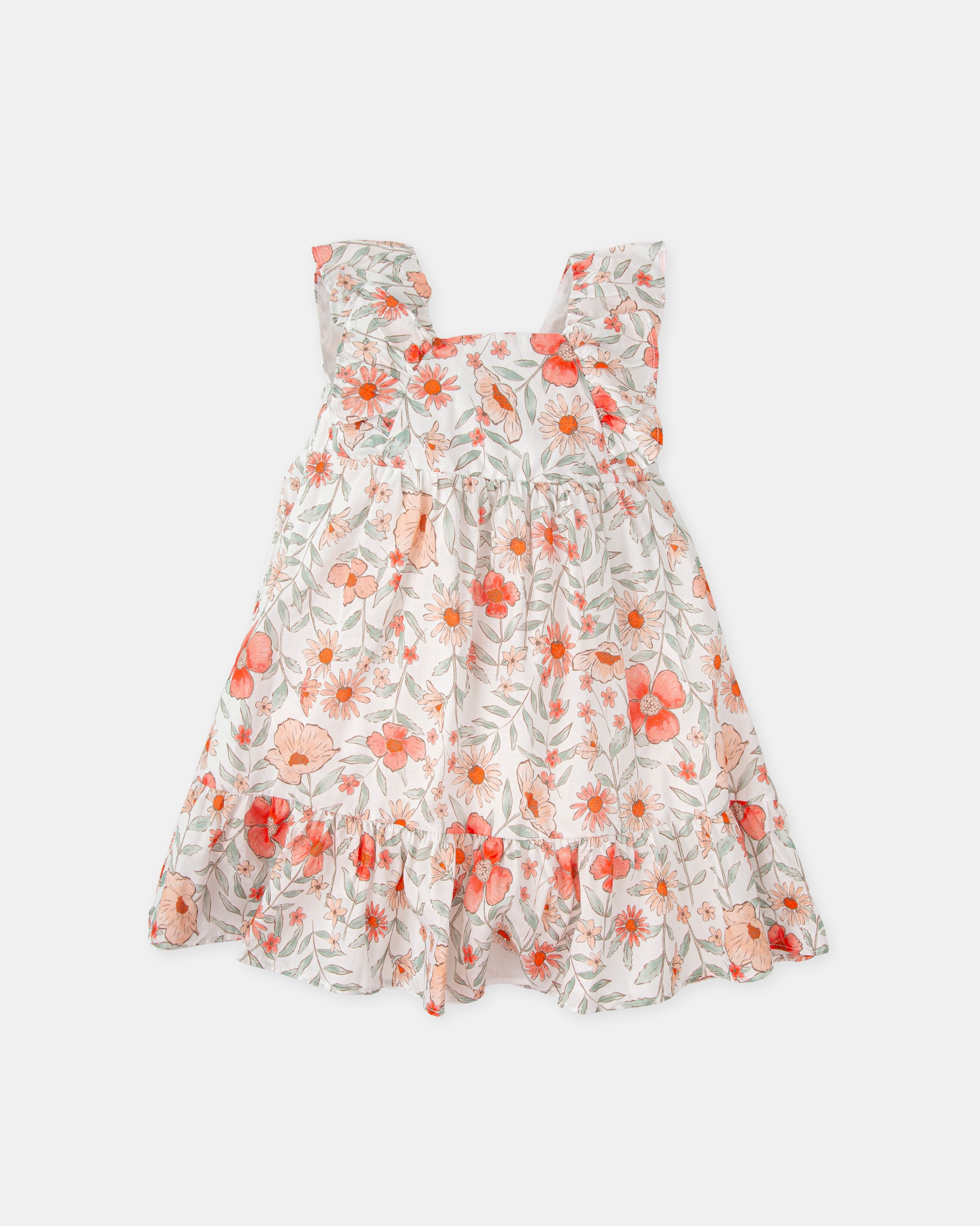Vestido Infantil de Voile com Folhos e Estampado Floral Tutto Piccolo Coral-1