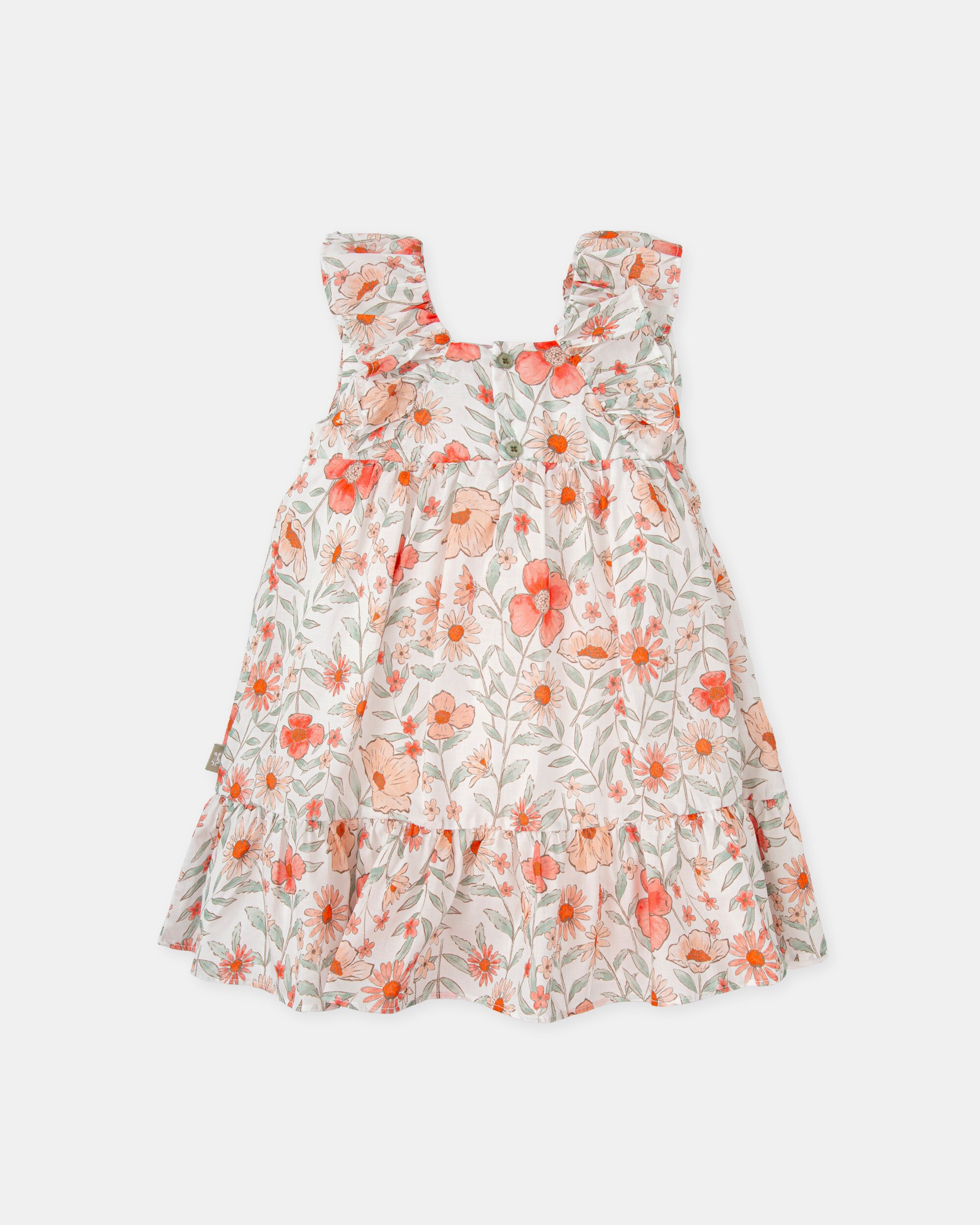 Vestido Infantil de Voile com Folhos e Estampado Floral Tutto Piccolo Coral-2