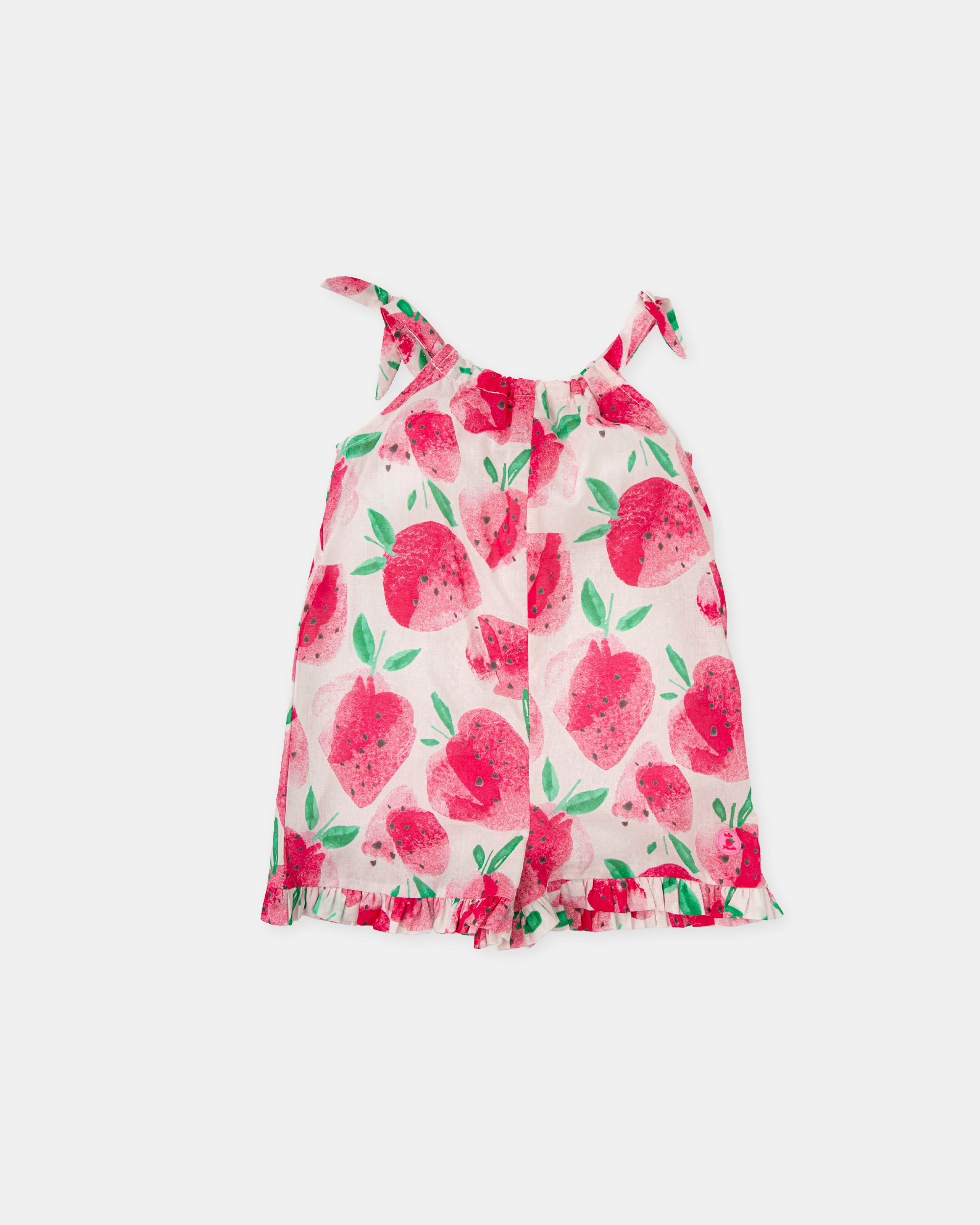 Macacão para Bebé Curto com Estampado de Morangos Branco / Fúcsia-1