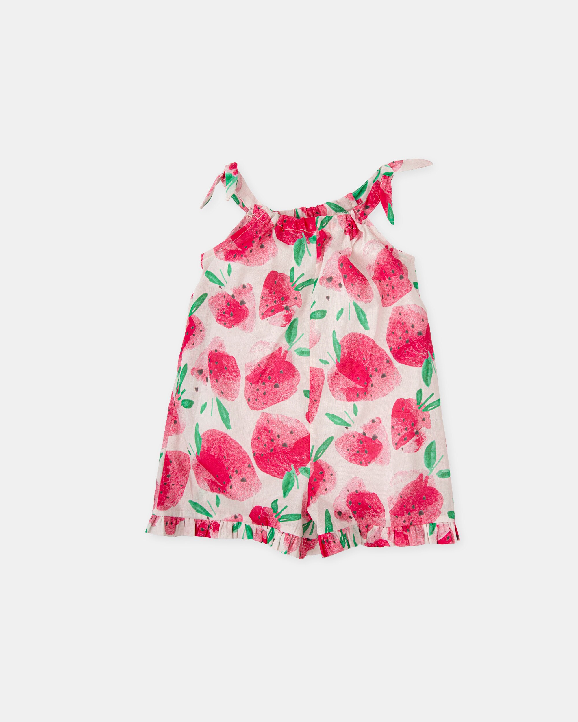 Macacão para Bebé Curto com Estampado de Morangos Branco / Fúcsia-2