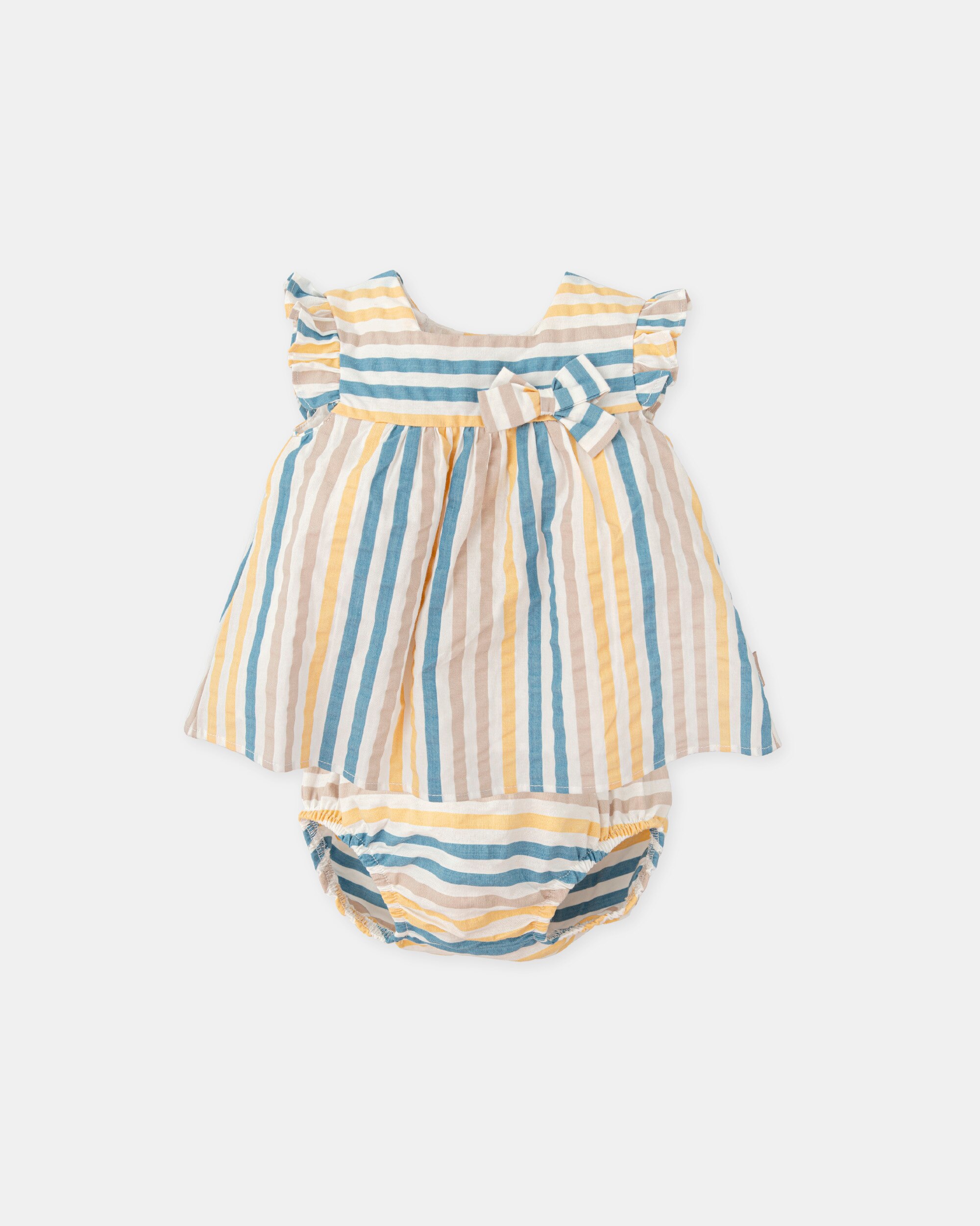 Vestido para Bebé Às Riscas Multicolor com Cueca em Conjunto Multicolor-1