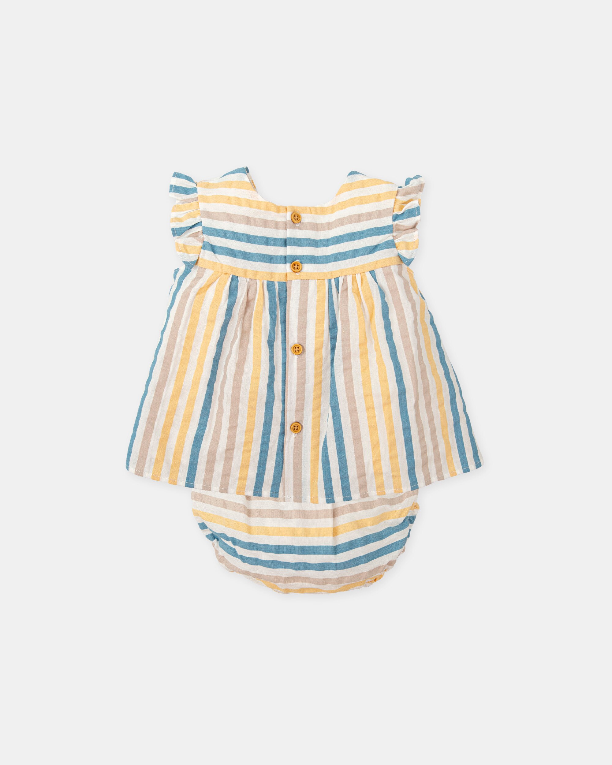 Vestido para Bebé Às Riscas Multicolor com Cueca em Conjunto Multicolor-2