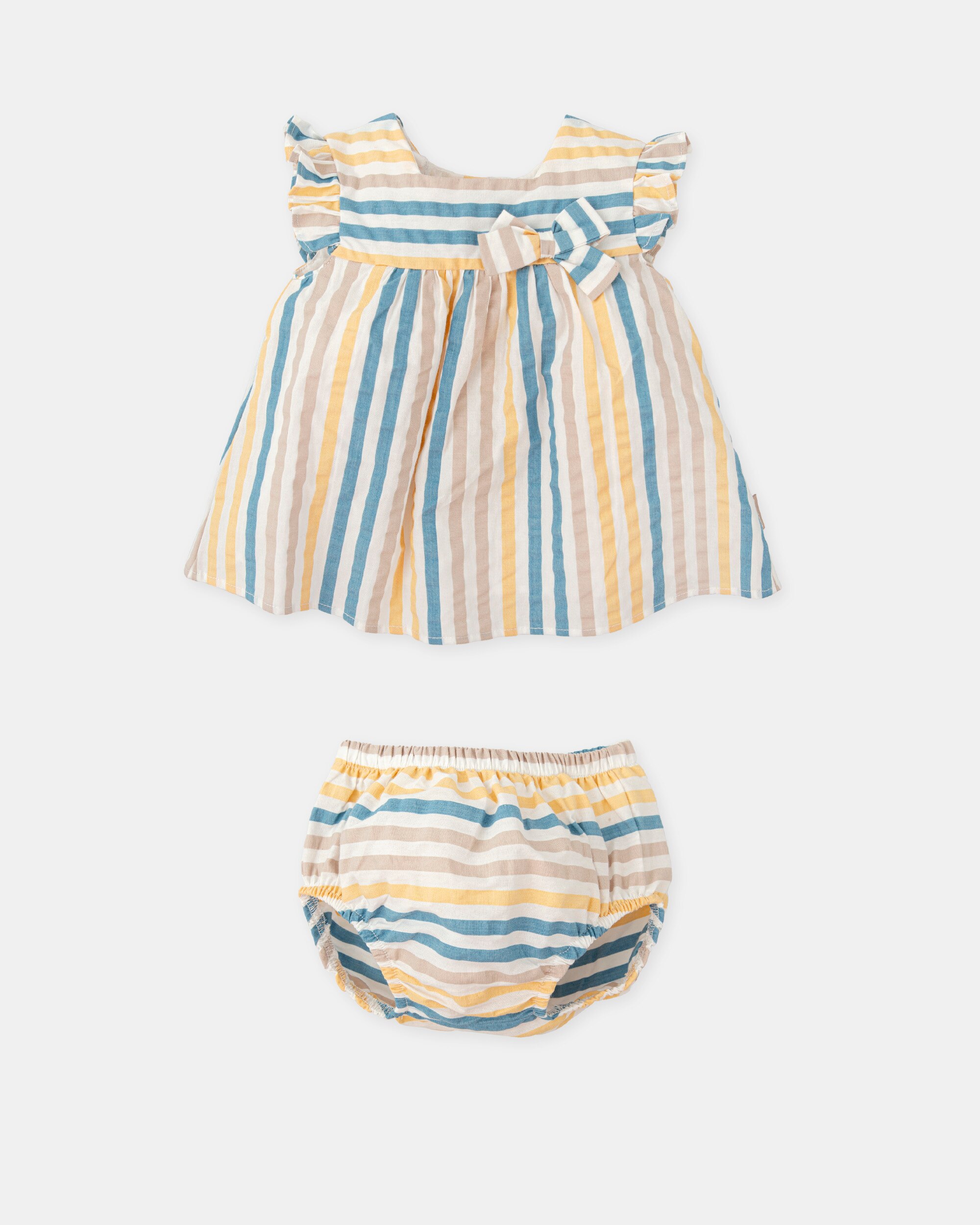 Vestido para Bebé Às Riscas Multicolor com Cueca em Conjunto Multicolor-3