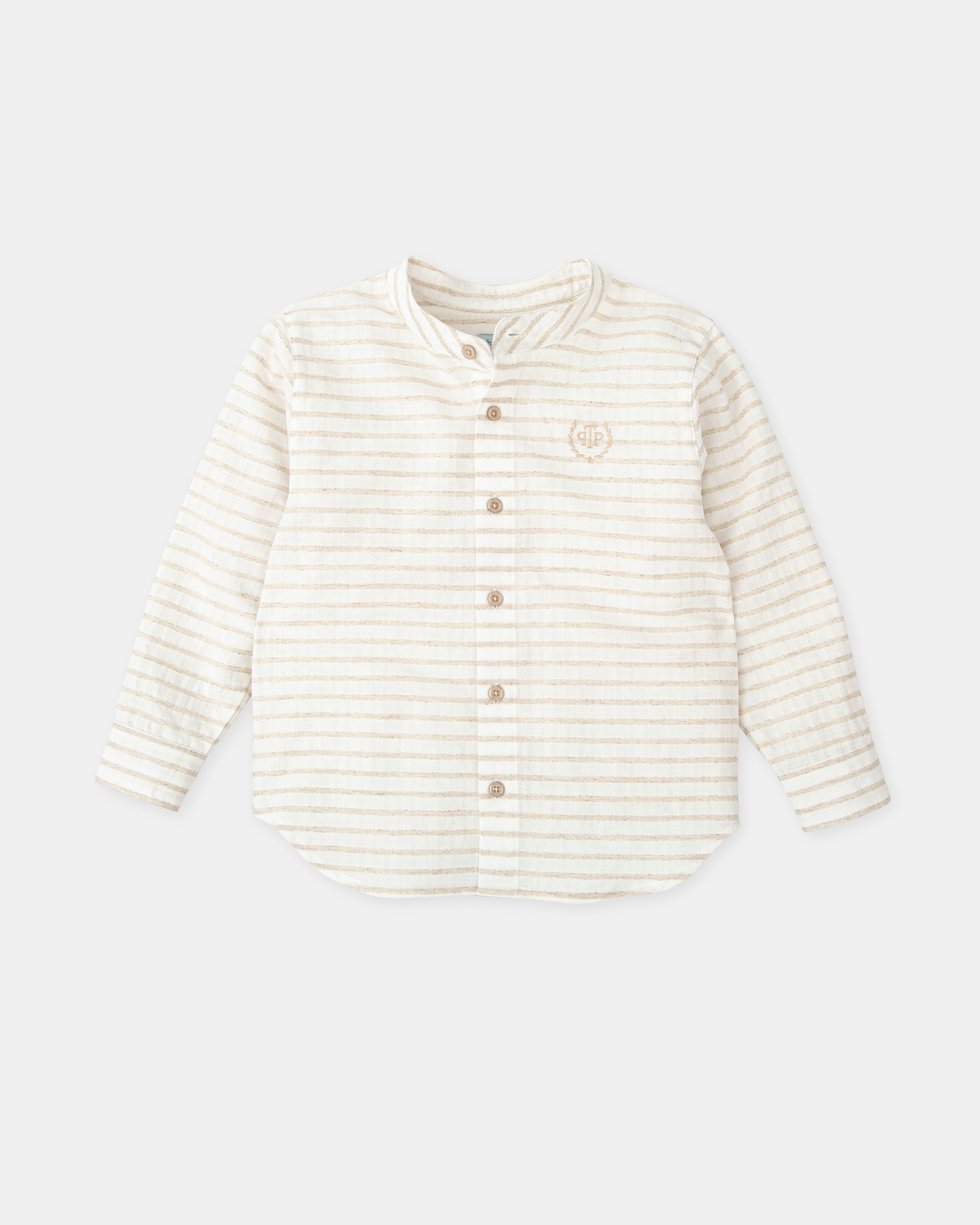Camisa Às Riscas de Manga Comprida com Gola À Padre Infantil Tutto Piccolo Branco-1