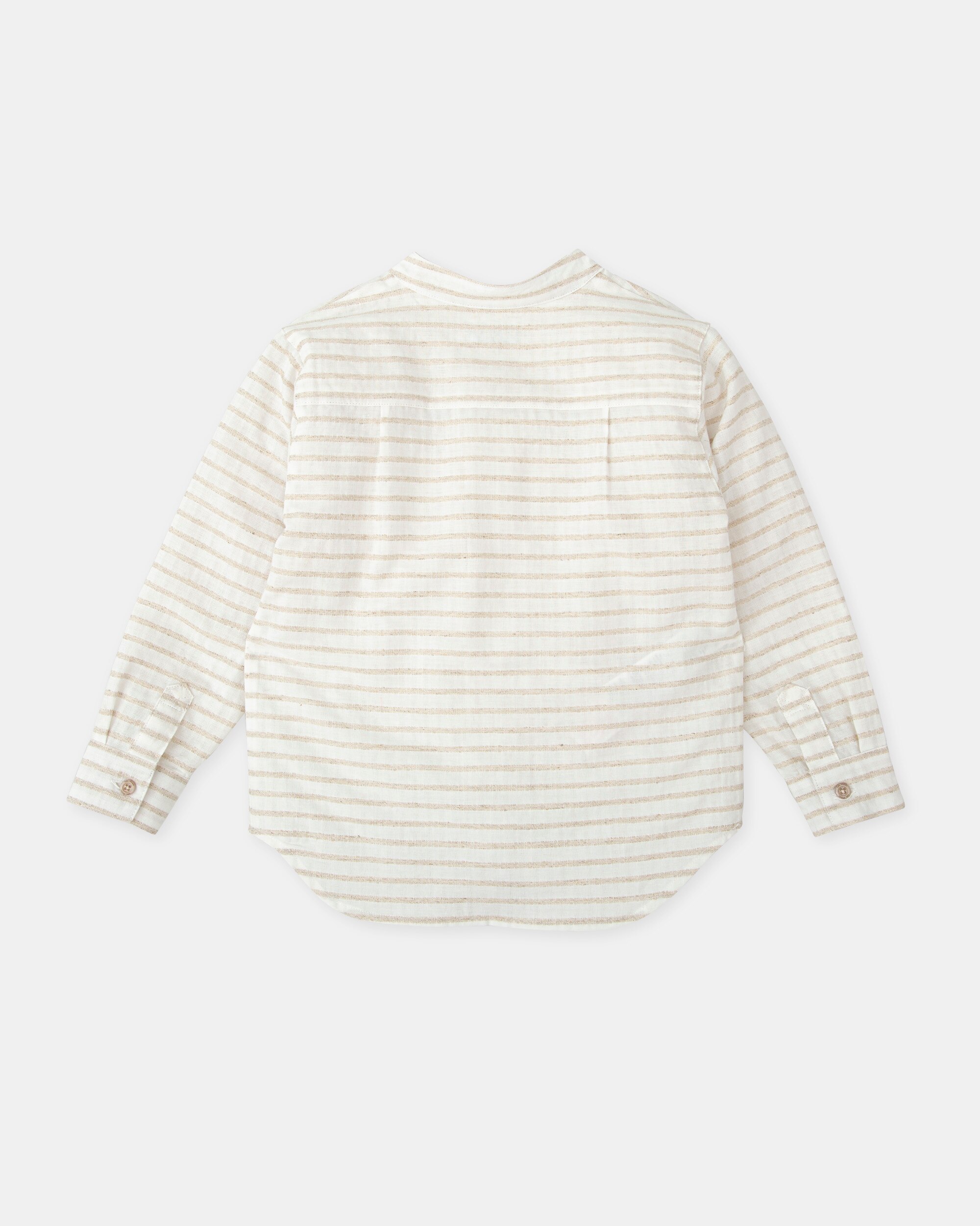 Camisa Às Riscas de Manga Comprida com Gola À Padre Infantil Tutto Piccolo Branco-2