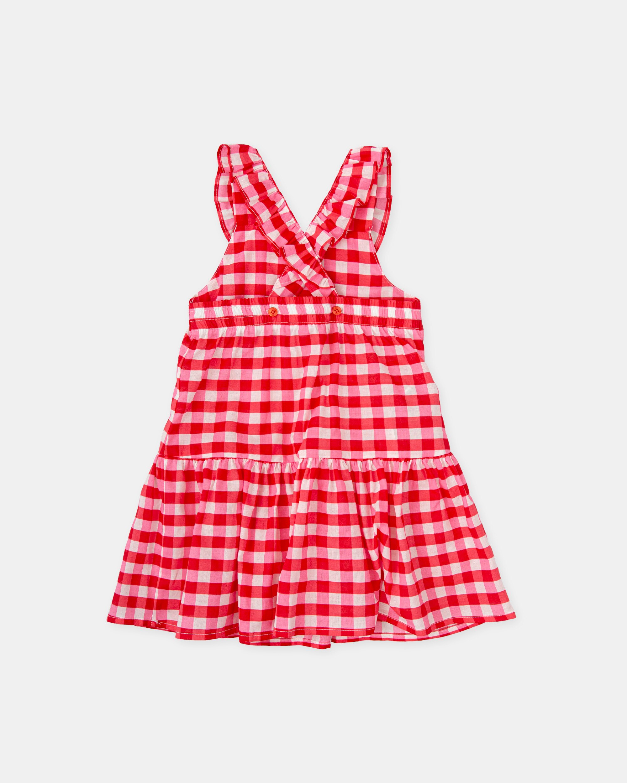 Vestido para Bebé Vichy em Vermelho com Alças Cruzadas Vermelho / Branco-2