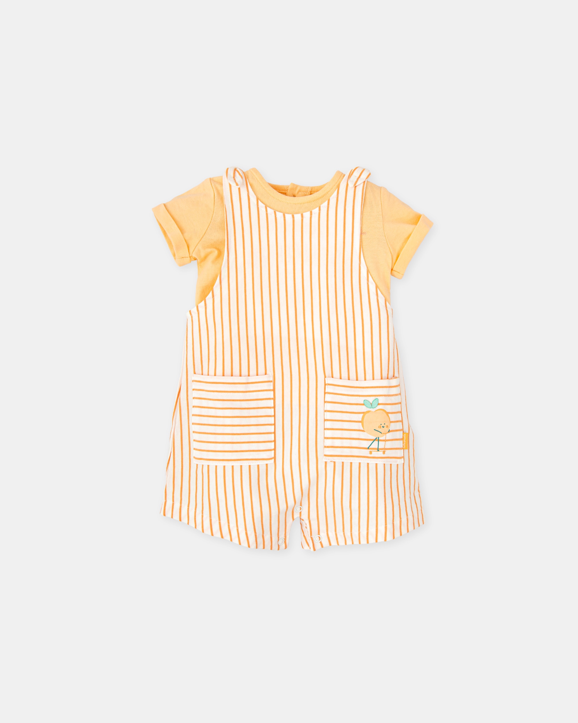 Conjunto para Bebé de T-shirt Lisa e Jardineiras Curtas Às Riscas em Laranja Tutto Piccolo Laranja-1