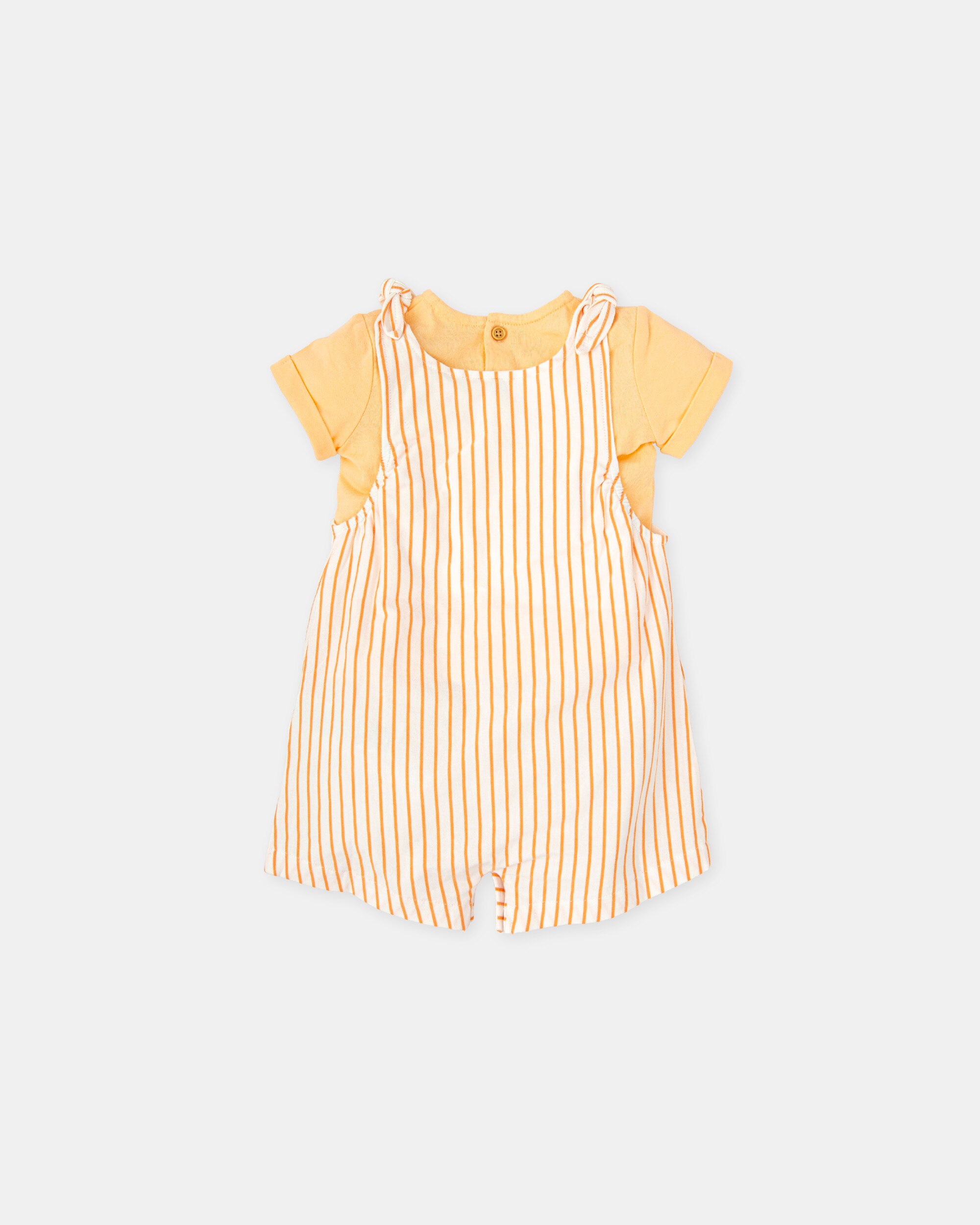 Conjunto para Bebé de T-shirt Lisa e Jardineiras Curtas Às Riscas em Laranja Tutto Piccolo Laranja-2
