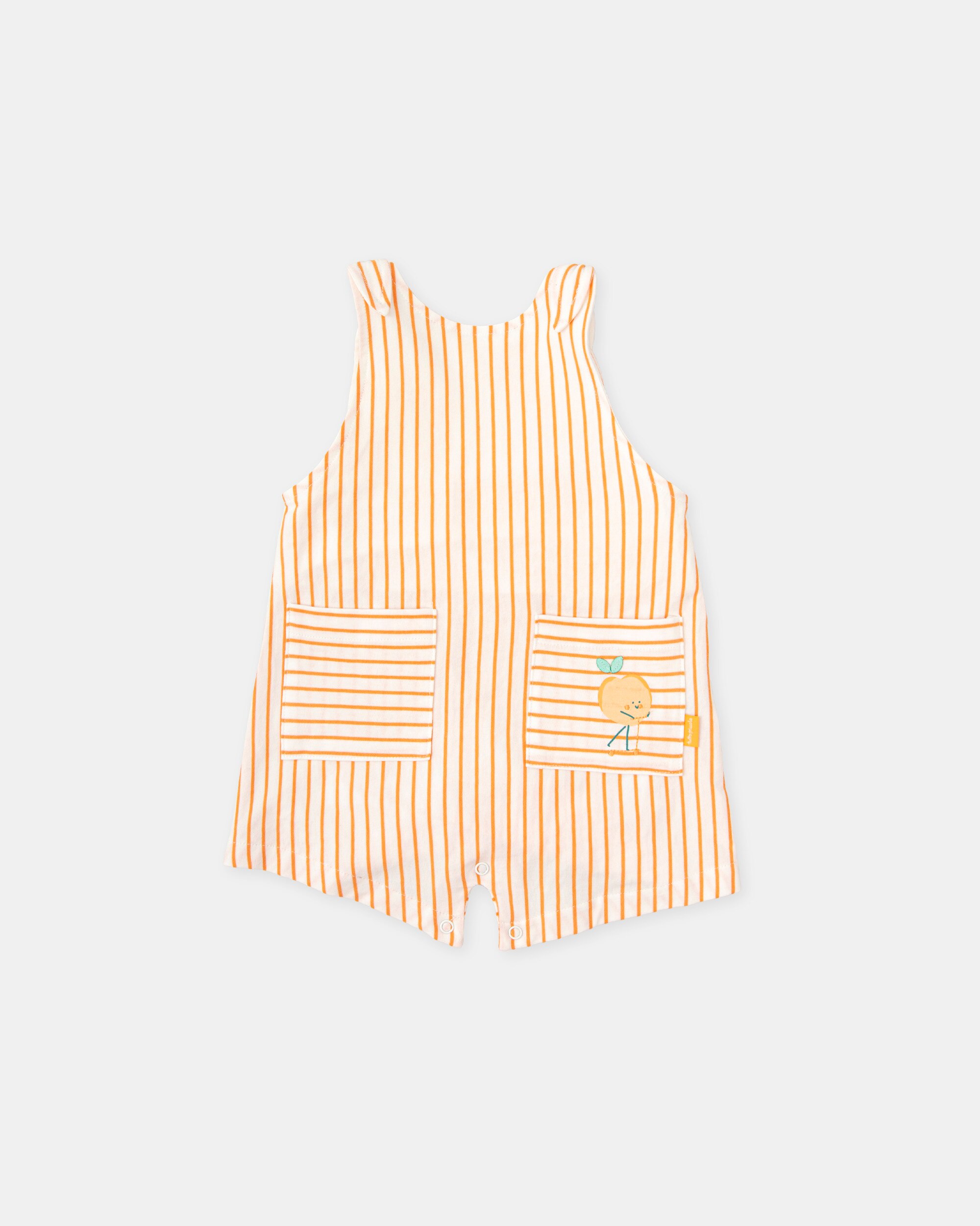 Conjunto para Bebé de T-shirt Lisa e Jardineiras Curtas Às Riscas em Laranja Tutto Piccolo Laranja-3