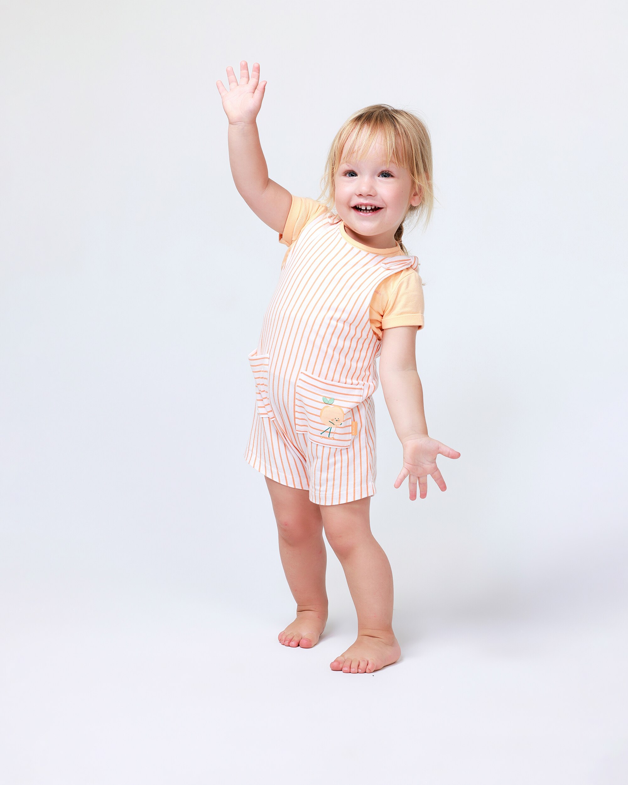 Conjunto para Bebé de T-shirt Lisa e Jardineiras Curtas Às Riscas em Laranja Tutto Piccolo Laranja-4