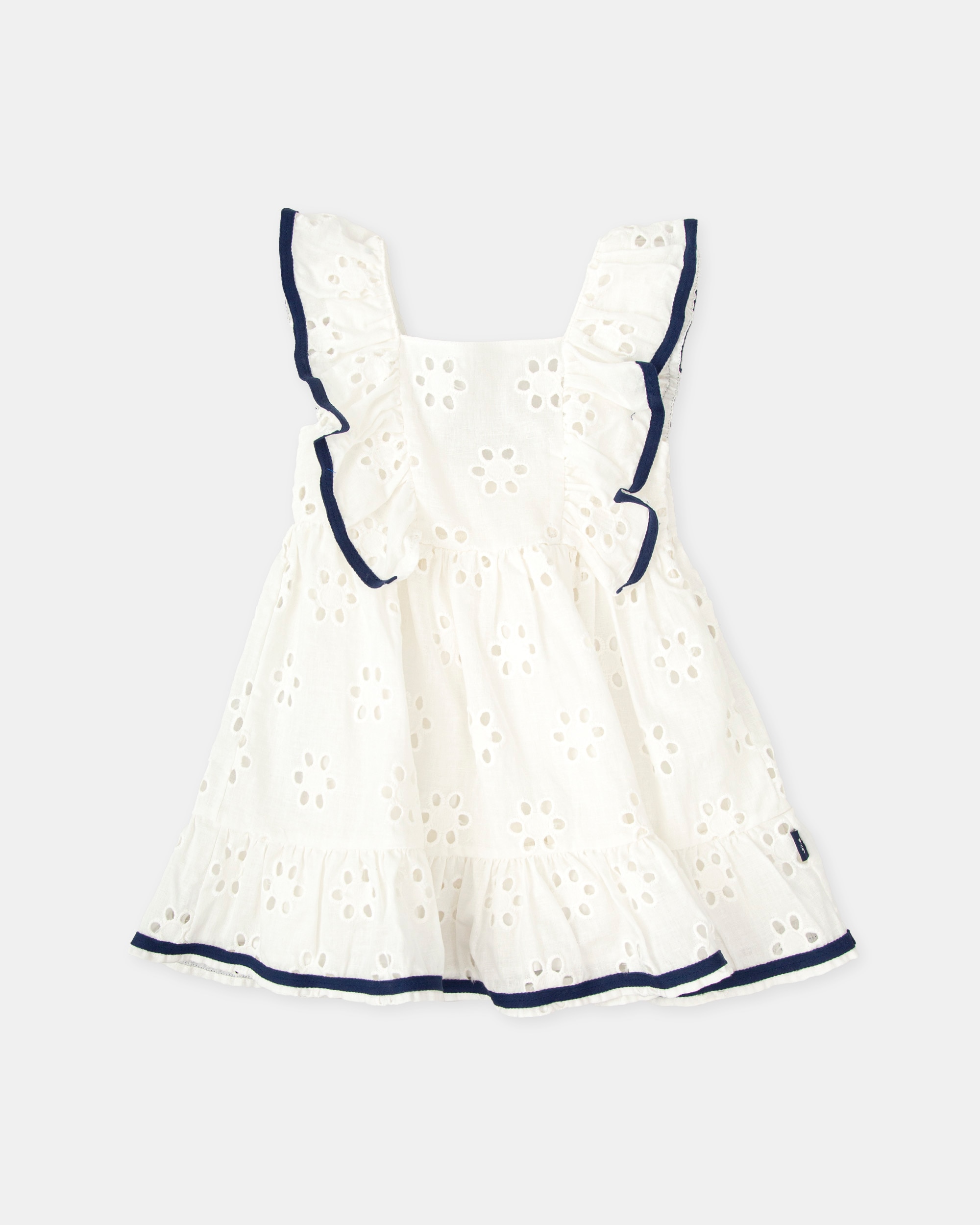 Vestido Infantil com Folhos e Bordado de Flores Branco-1