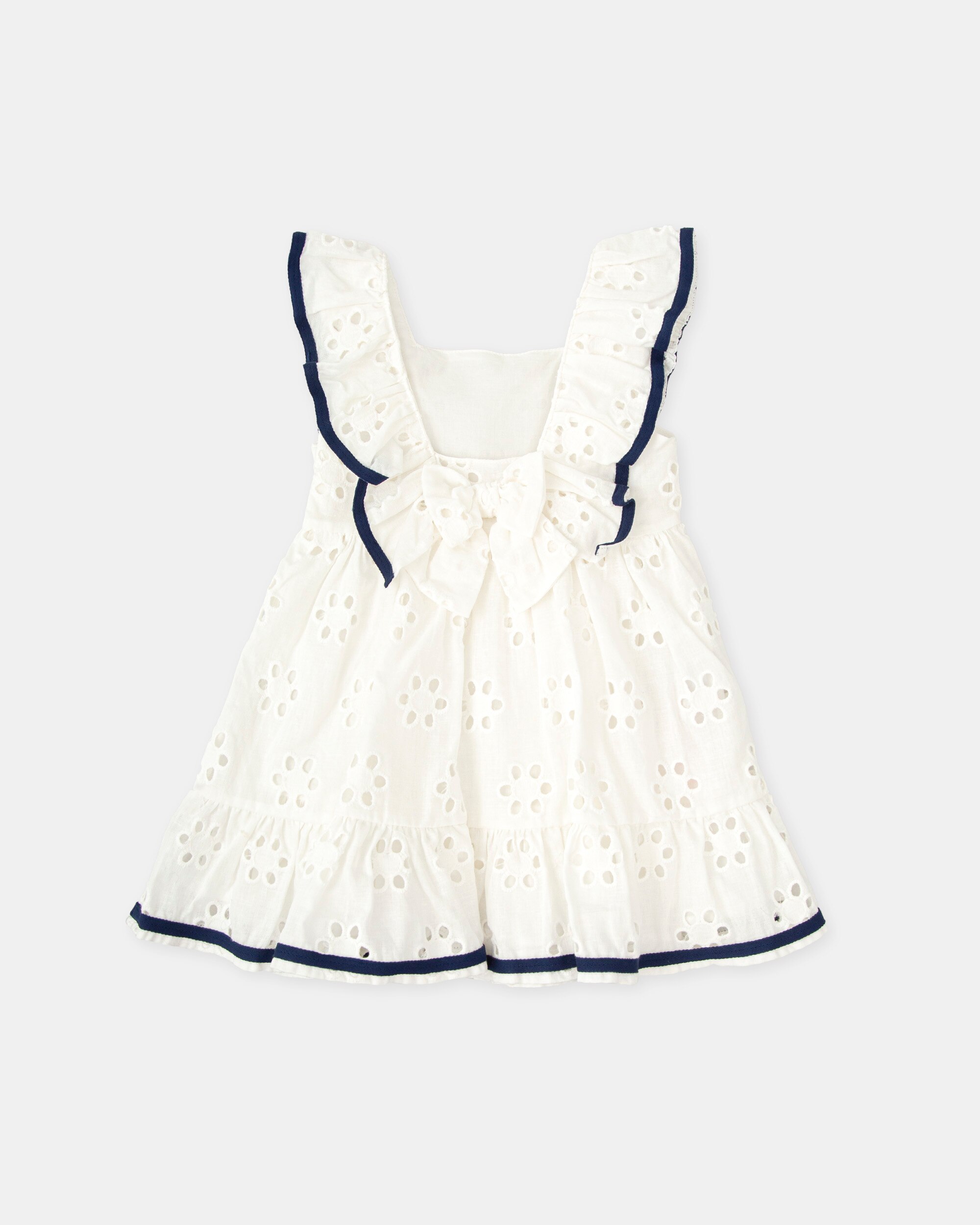 Vestido Infantil com Folhos e Bordado de Flores Branco-2