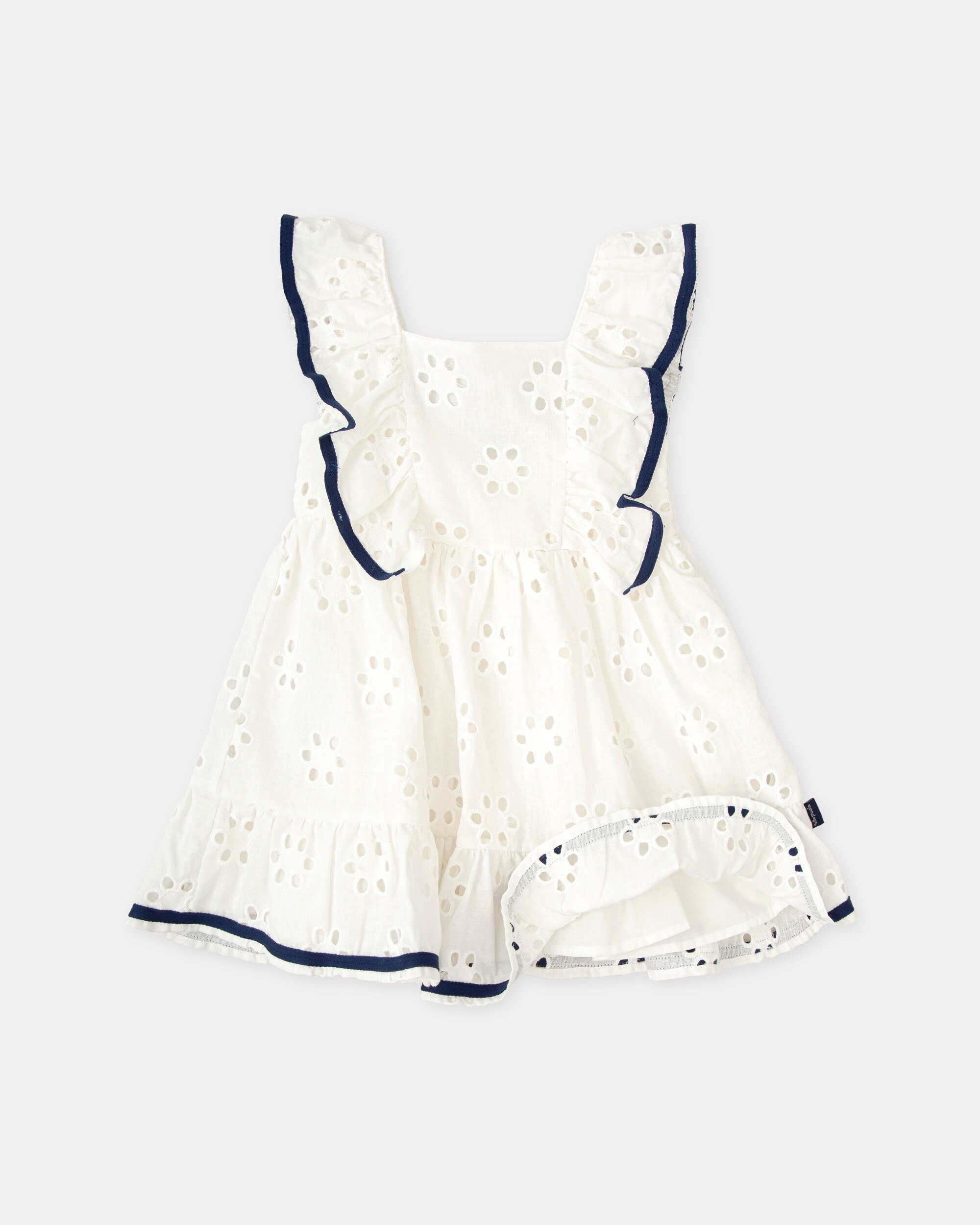 Vestido Infantil com Folhos e Bordado de Flores Branco-3