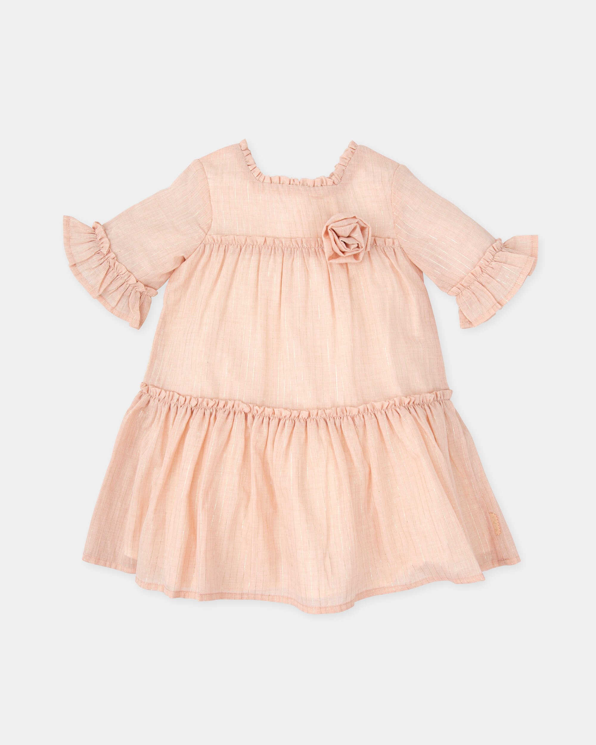 Vestido Infantil de Muselina com Aplique de Flor Rosa-pastel-1