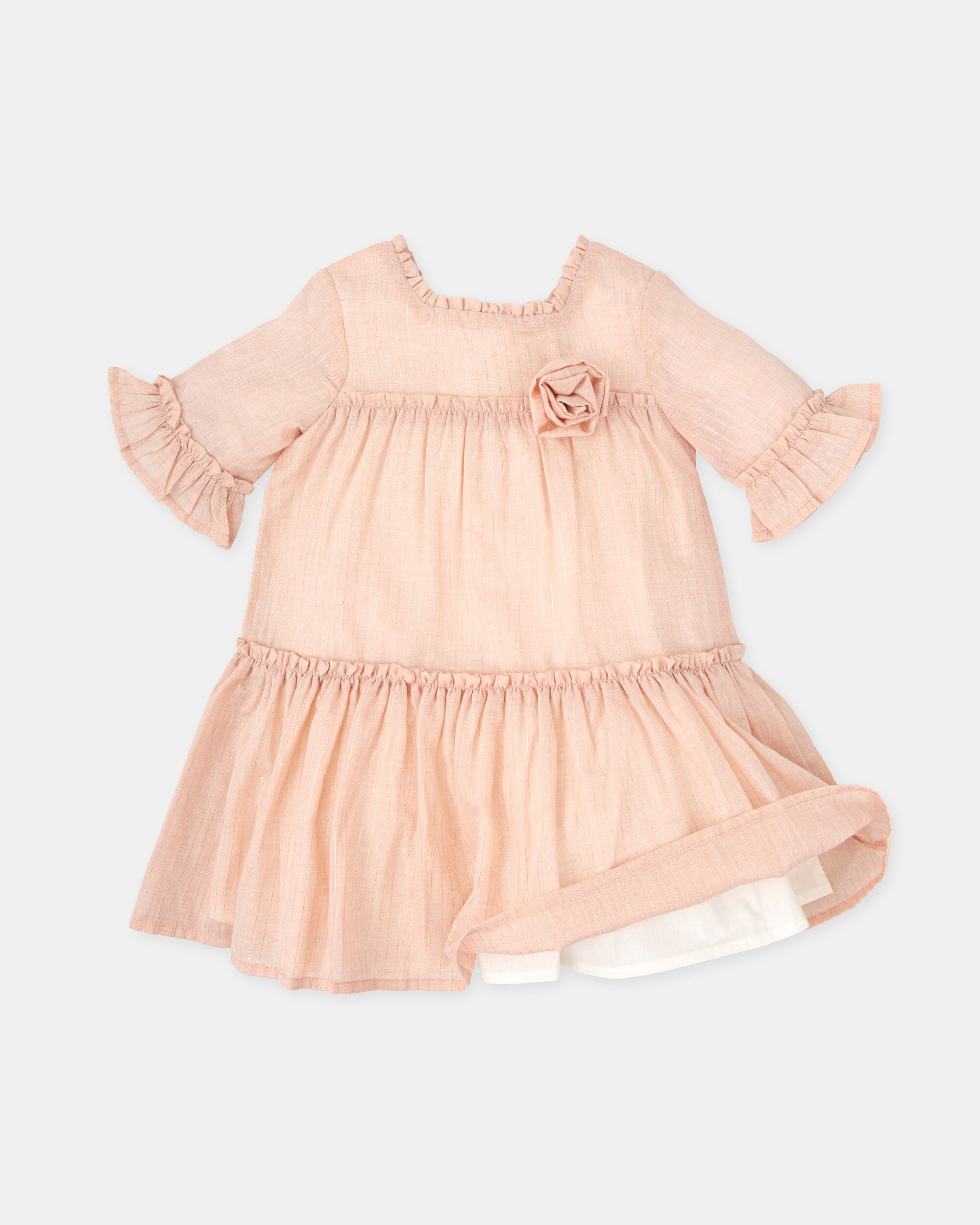 Vestido Infantil de Muselina com Aplique de Flor Rosa-pastel-3